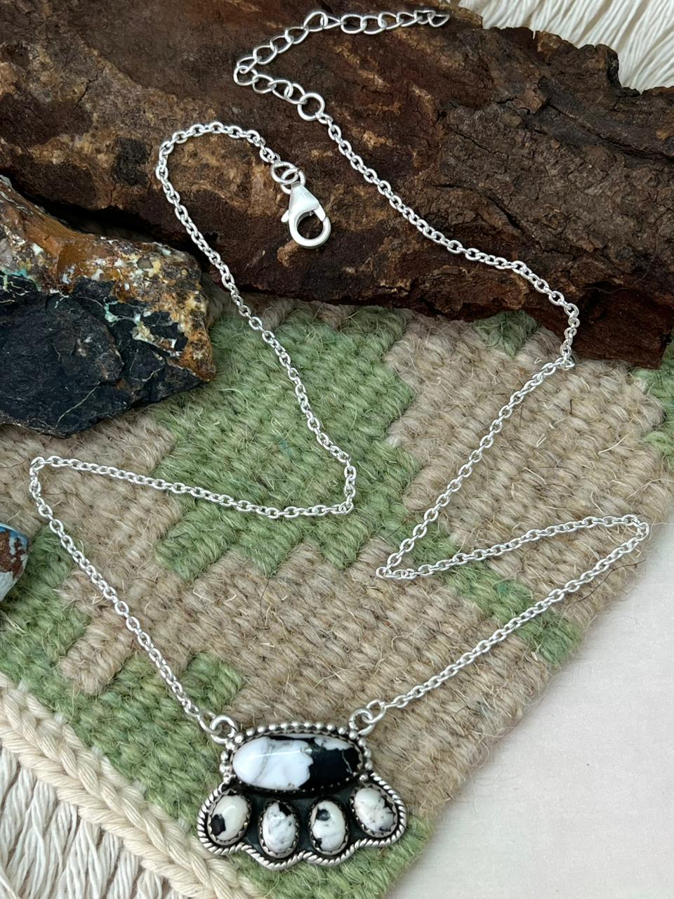 Handmade Sterling Silver White Buffalo Necklace "Signed Nizhoni"