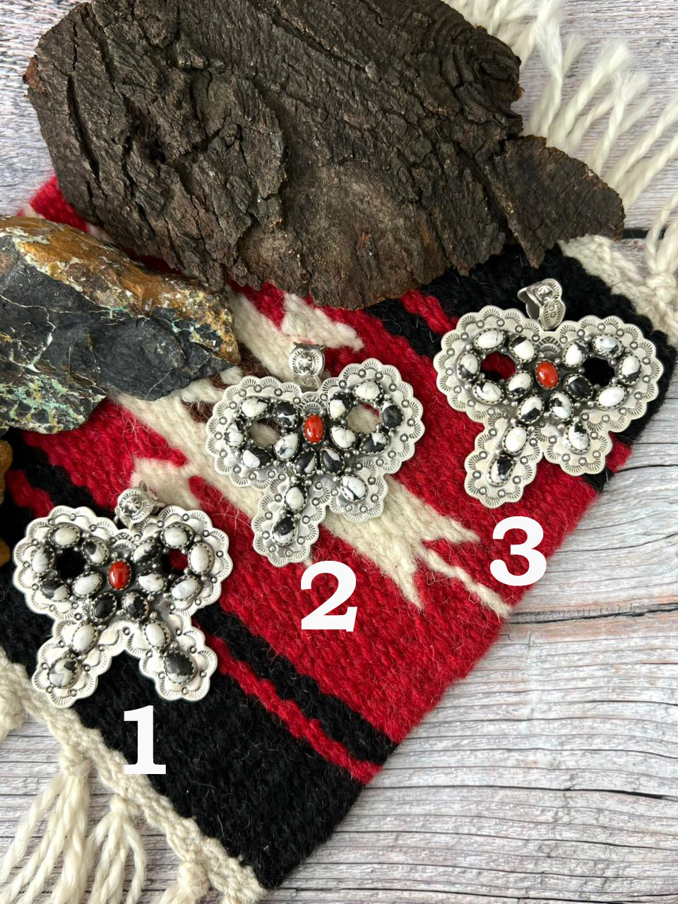 "Christmas Collection" Handmade Sterling Silver White Buffalo with Coral Pendant "Signed Nizhoni"