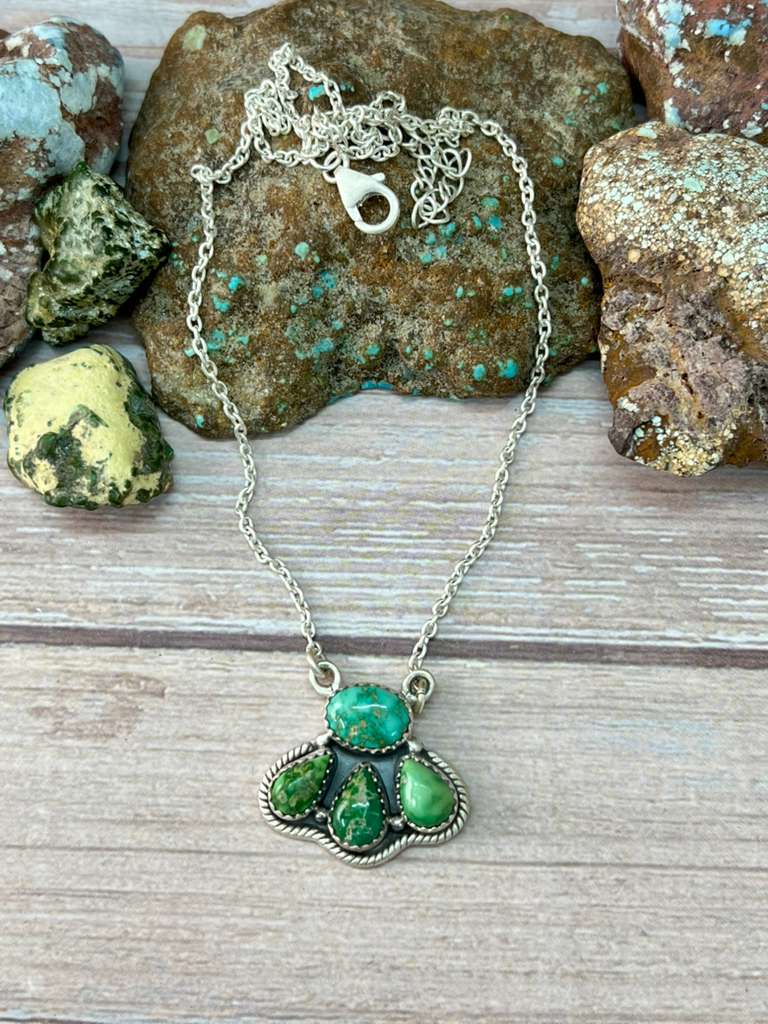 Handmade Sterling Silver Emerald Valley Turquoise Necklace "Signed Nizhoni"