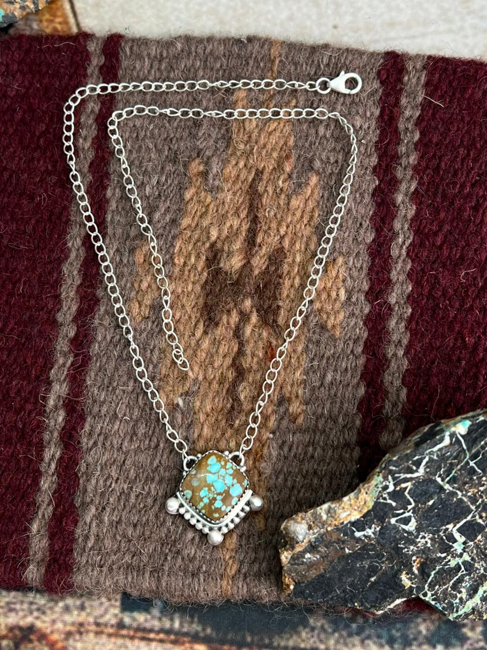 Handmade Sterling Silver Number 8 Turquoise Necklace "Signed Nizhoni"