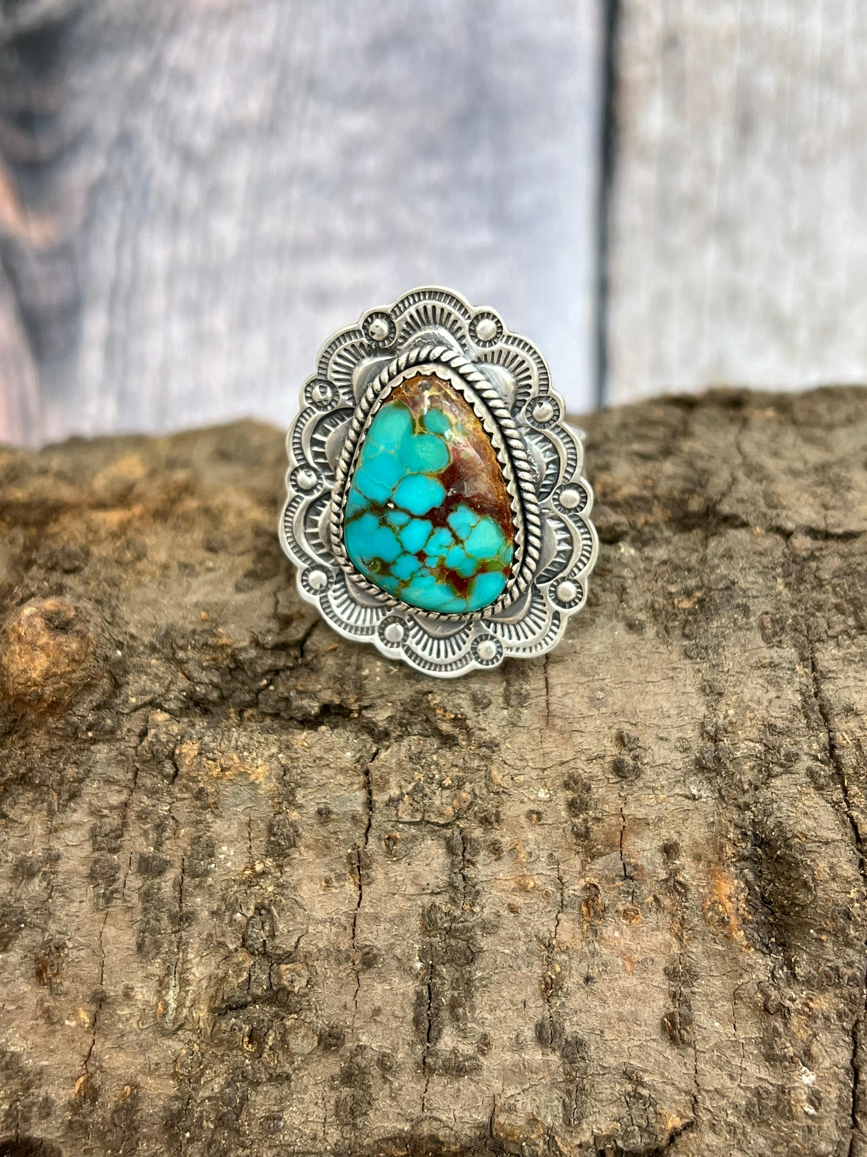 Handmade Sterling Silver Hardy Pit Adjustable Ring with Signed Nizhoni