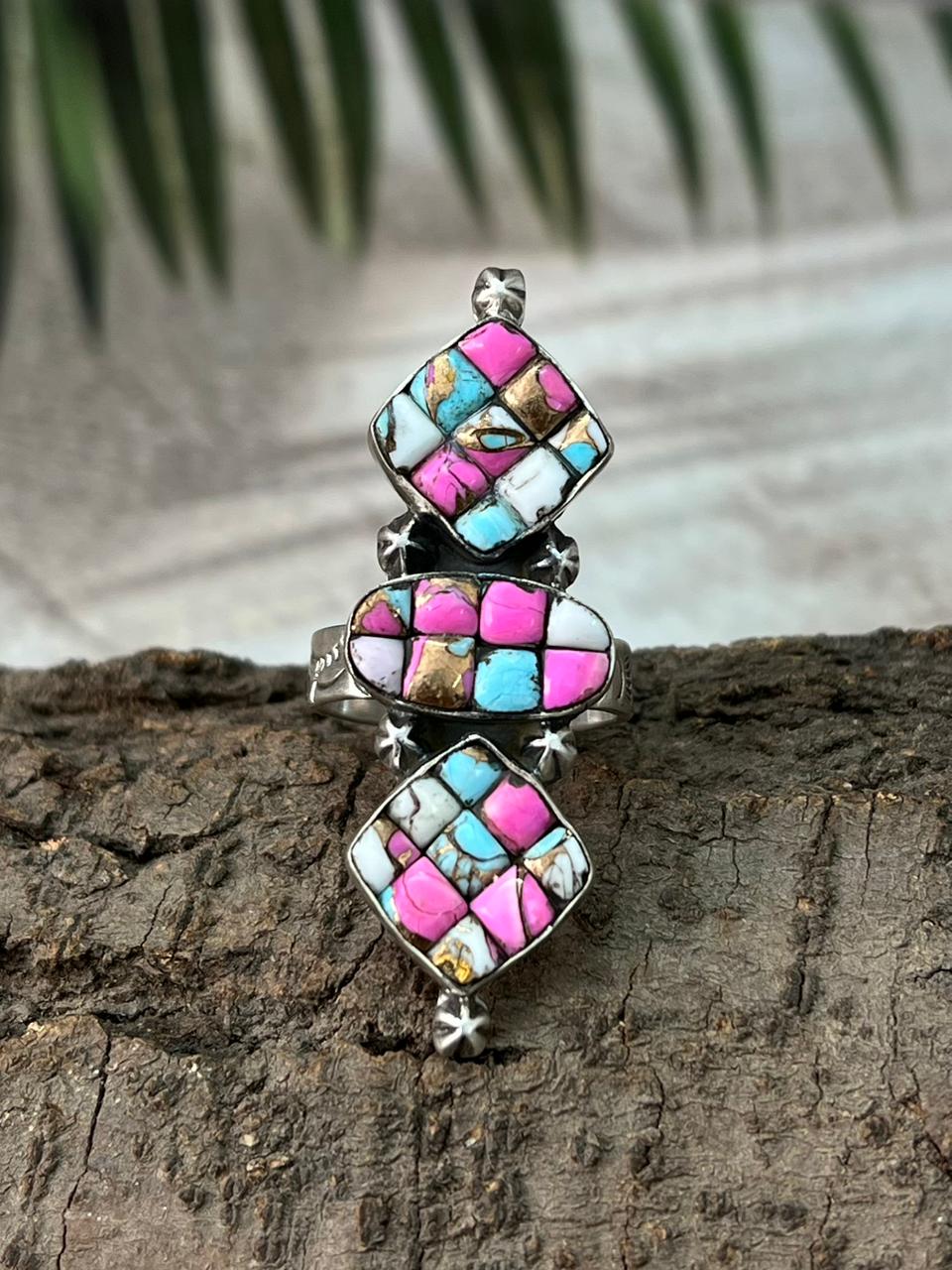 Handmade Sterling Silver Cotton Candy Adjustable Ring "Signed Nizhoni"