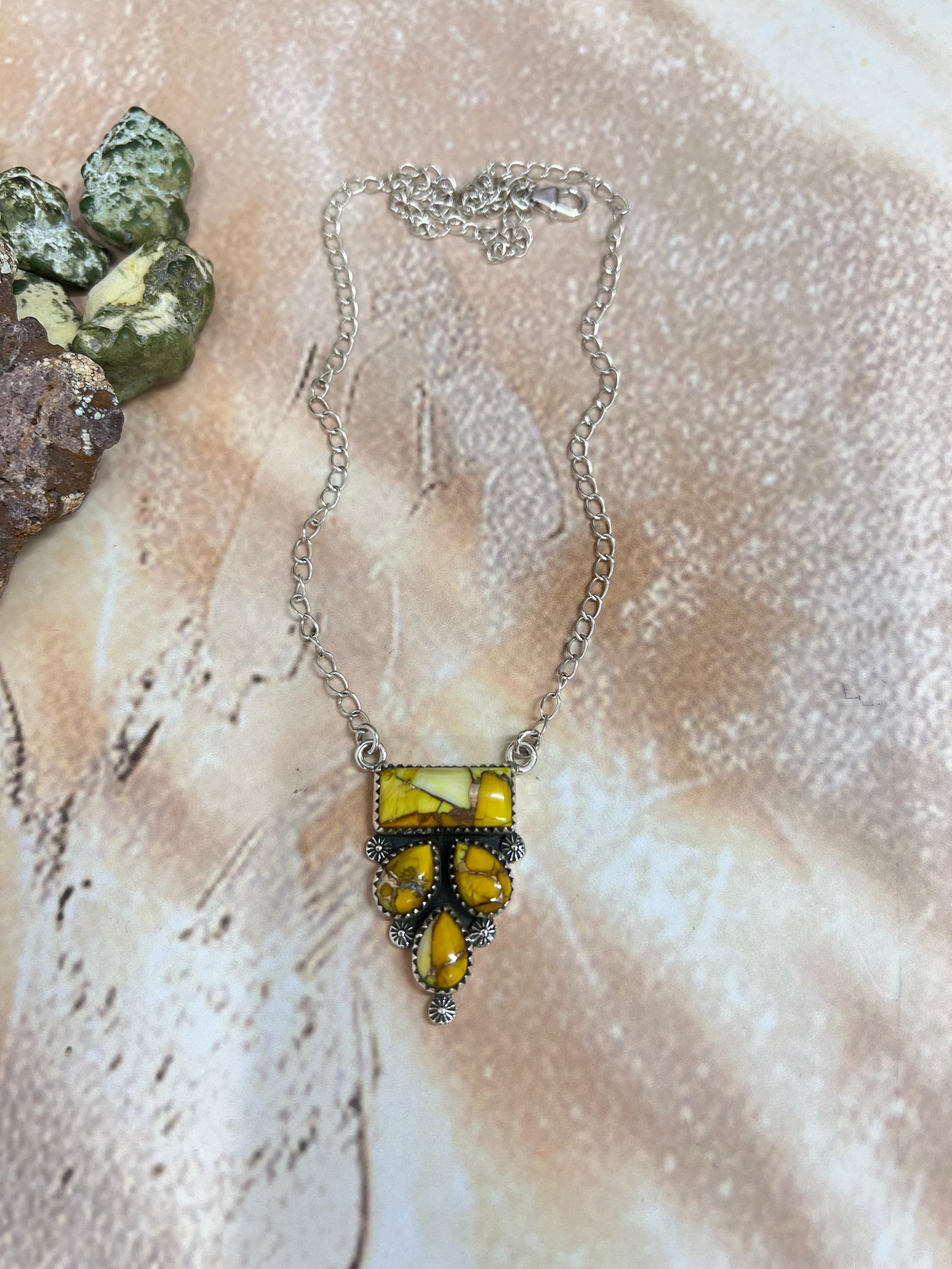 Handmade Sterling Silver Honey Dahlia Necklace with Signed Nizhoni