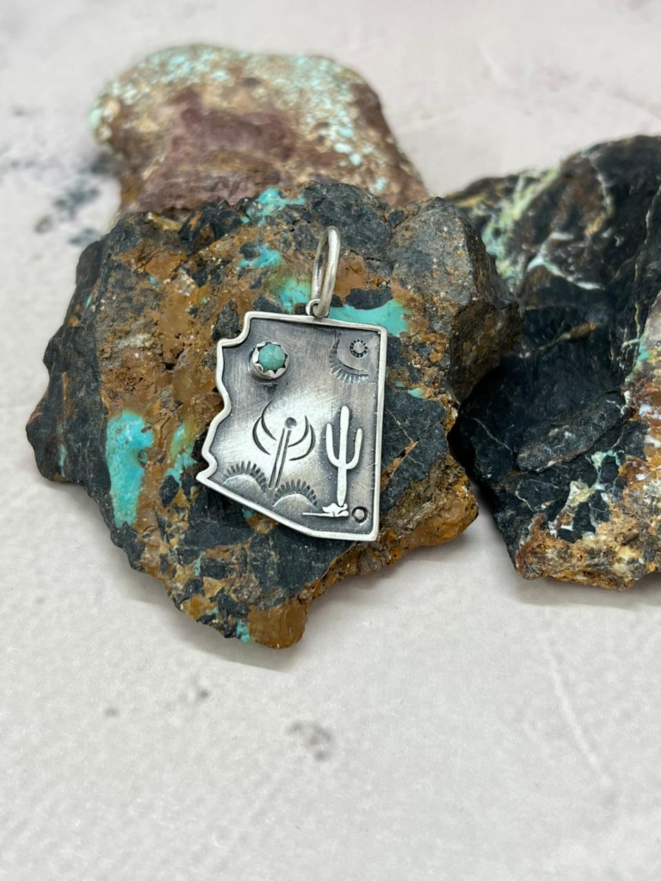 Handmade Sterling Silver Kingman Turquoise Arizona Pendant "Signed Nizhoni"