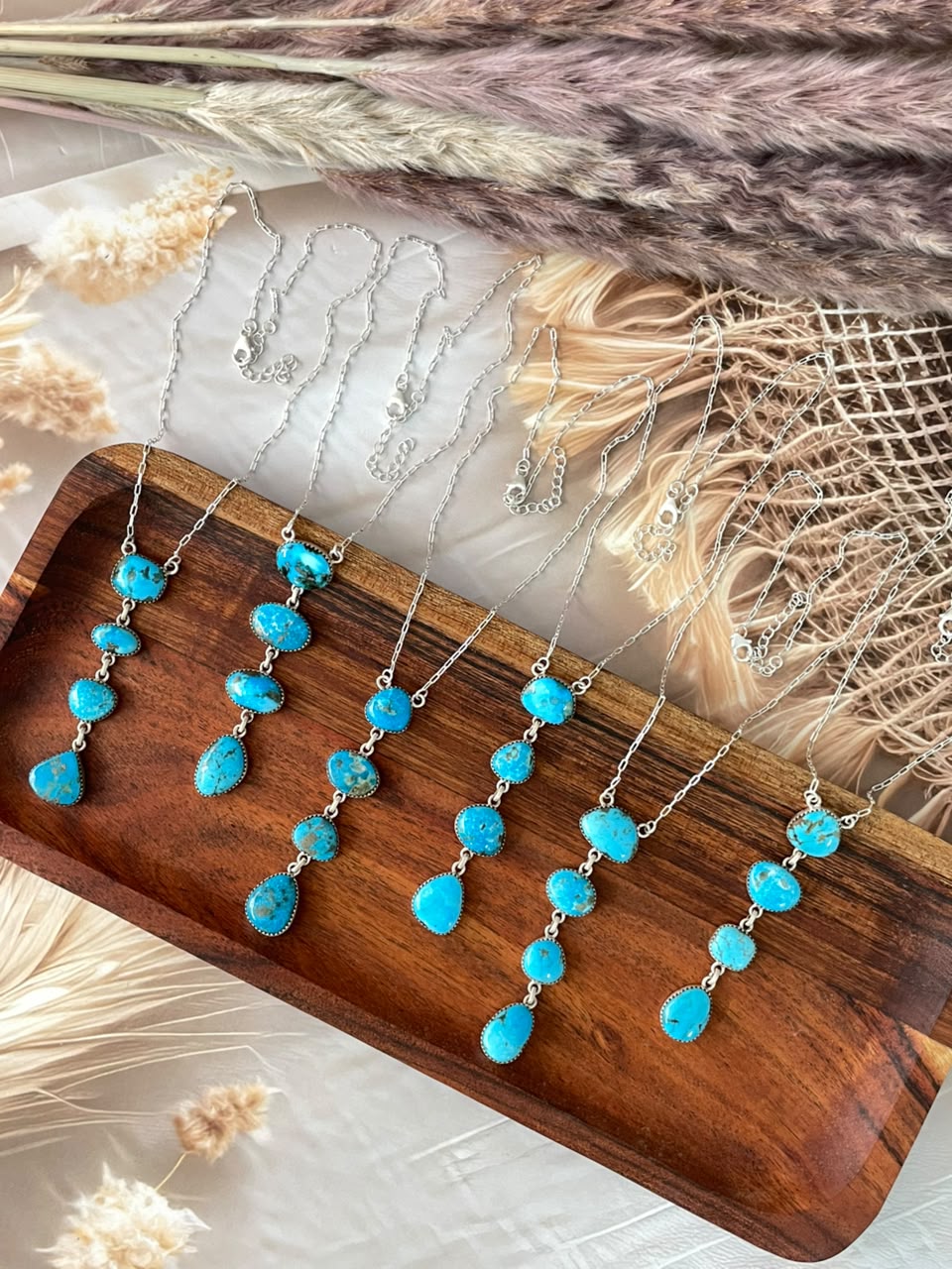 Handmade Sterling Silver Blue Kingman Turquoise Necklace Signed Nizhoni