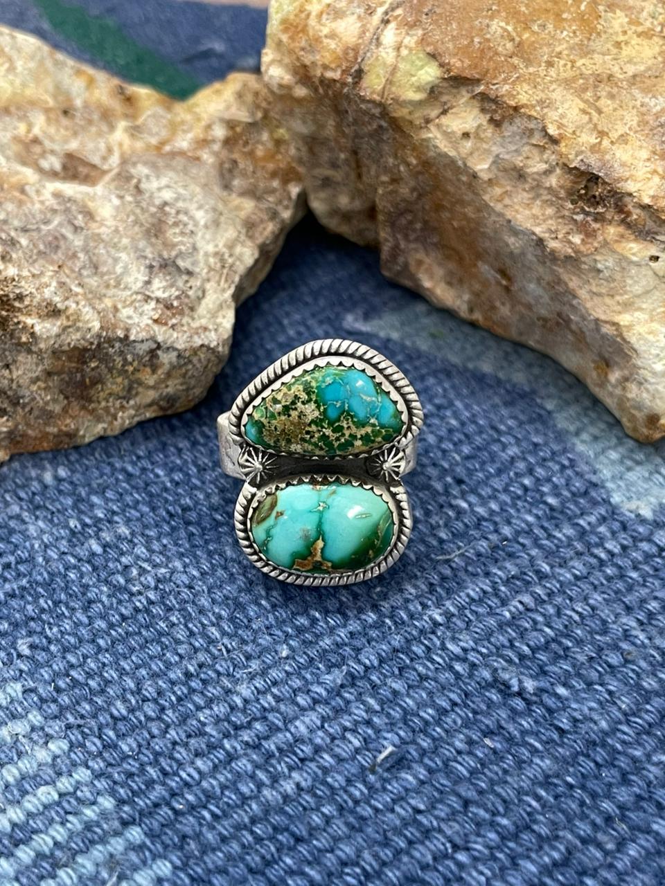 Handmade Sterling Silver Sonoran Mountain Turquoise Adjustable Ring " Signed Nizhoni"