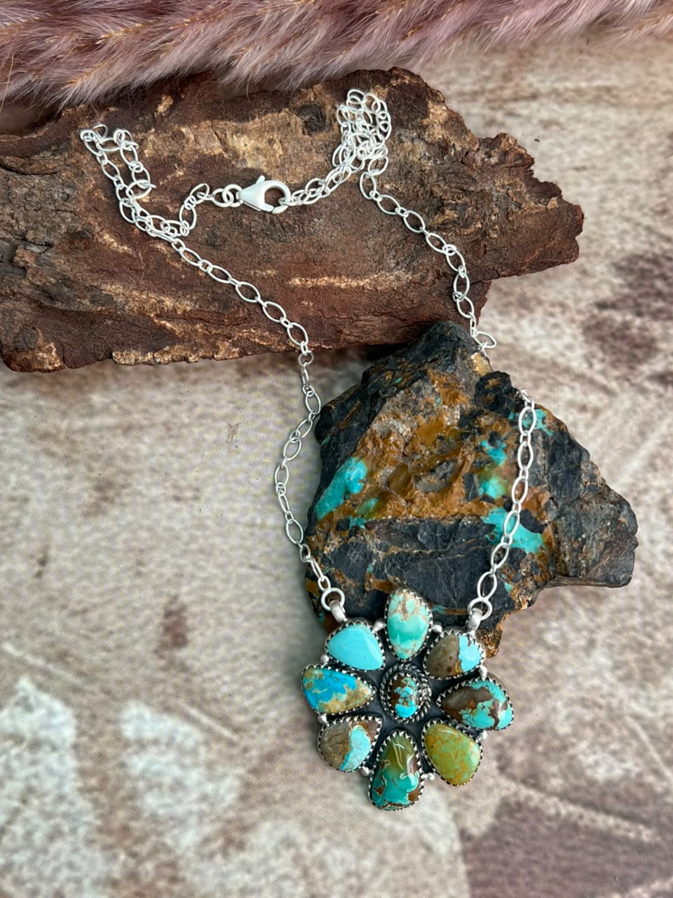 Handmade Sterling Silver Royston Turquoise Necklace Signed Nizhoni