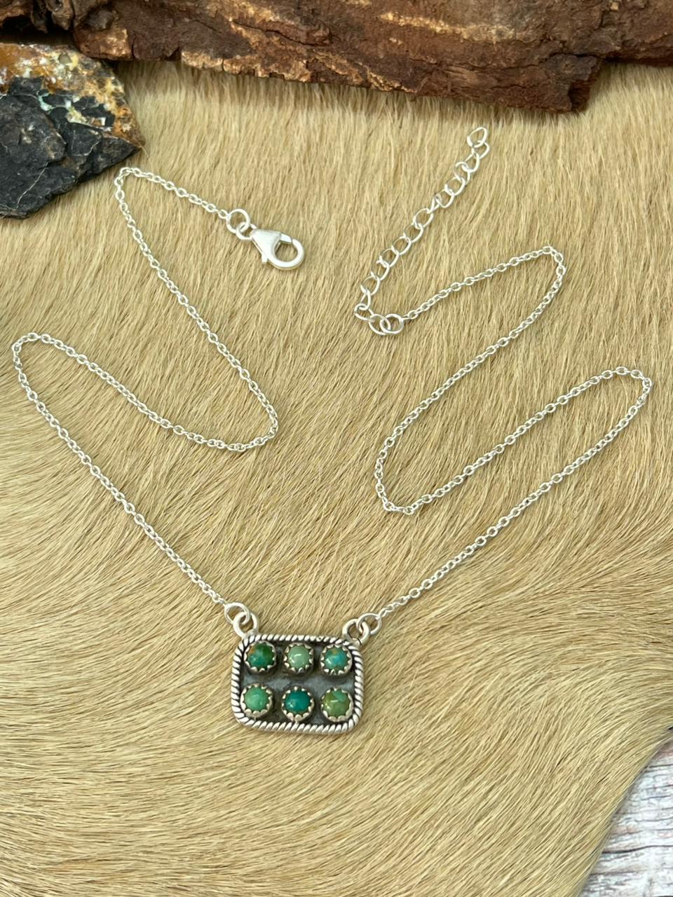 Handmade Sterling Silver Kingman Turquoise Bar Necklace "Signed Nizhoni"