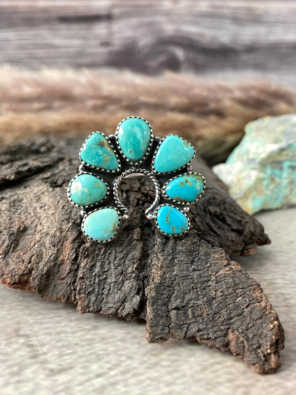 Handmade Sterling Silver Santa Maria Turquoise Naja Adjustable Ring Signed Nizhoni