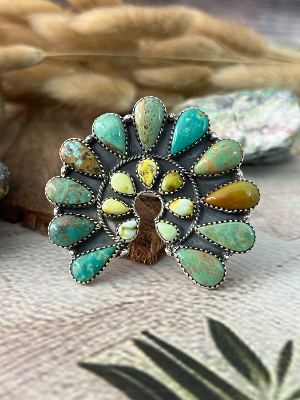 Handmade Sterling Silver Cripple Creek with Palomino Turquoise Adjustable Ring Signed Nizhoni (8)