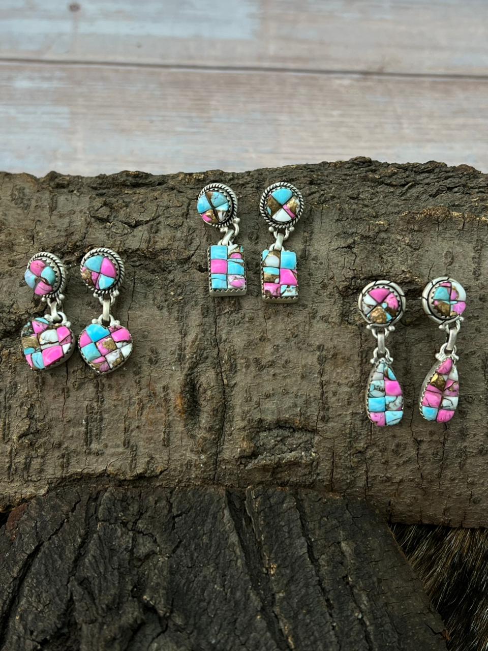 Handmade Sterling Silver Cotton Candy Post Dangle Earrings "Signed Nizhoni"