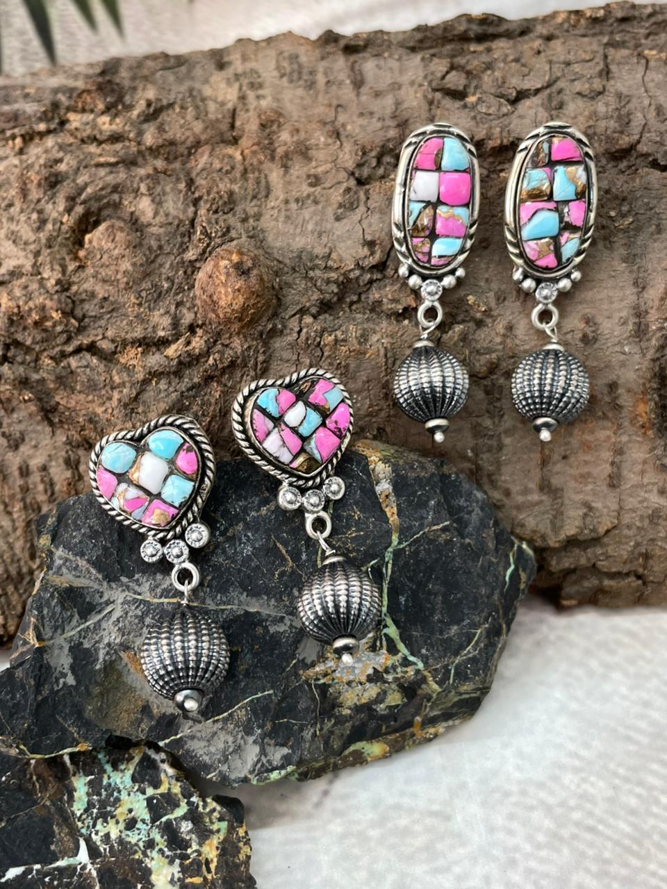 Handmade Sterling Silver Cotton Candy Post Dangle Earrings "Signed Nizhoni"