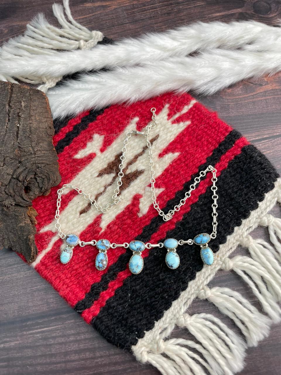 Handmade Sterling Silver Golden Hills Turquoise Necklace "Signed Nizhoni"