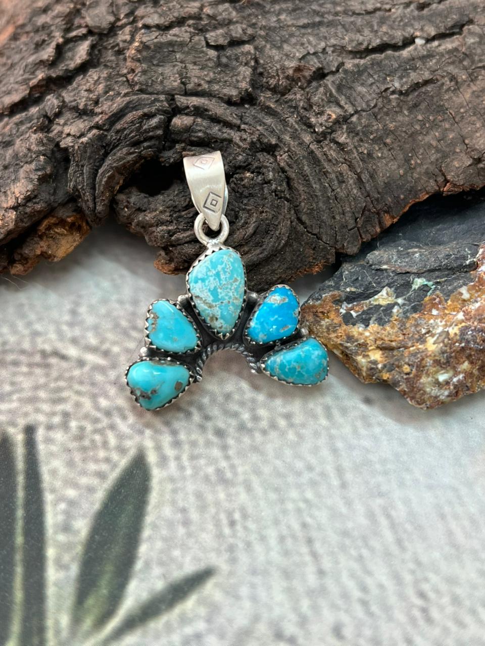 Handmade Sterling Silver White Water Turquoise Pendant "Signed Nizhoni"