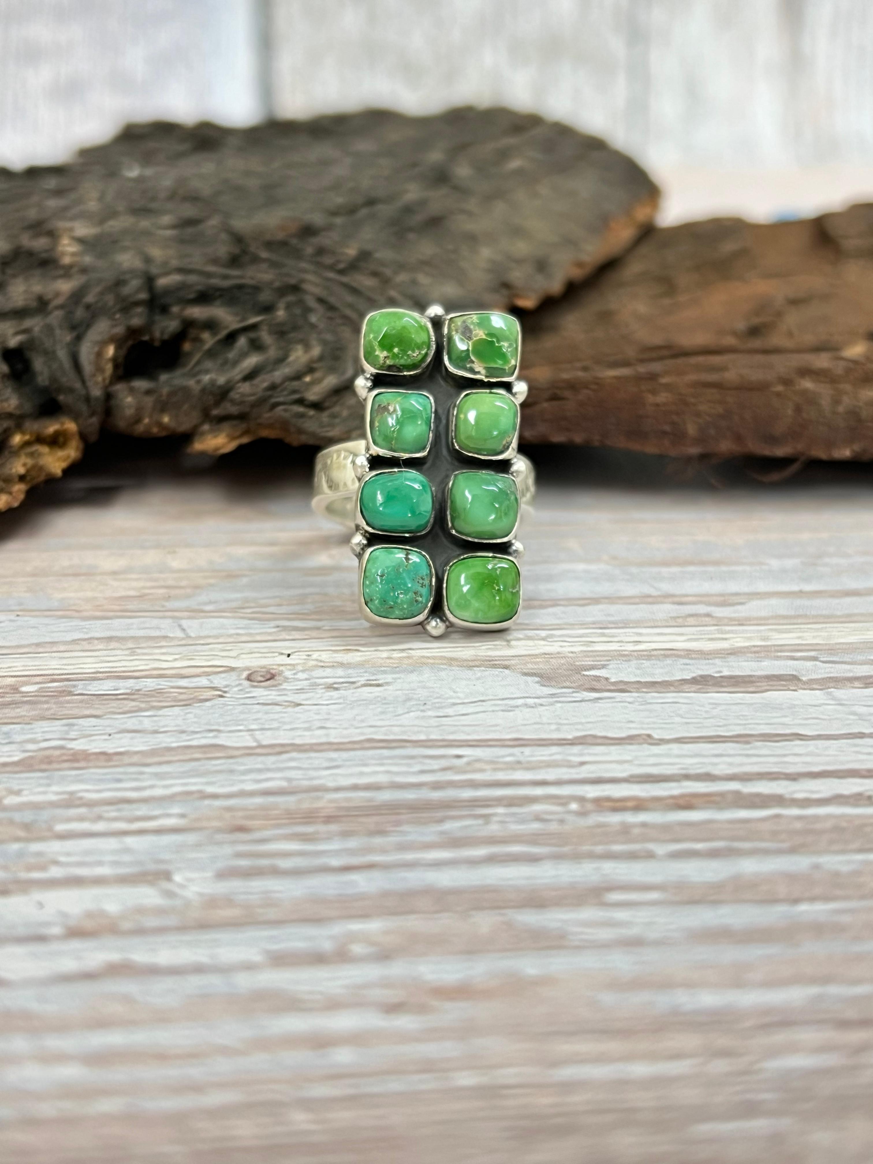 Handmade Sterling Silver Emerald Valley Adjustable Ring with Signed Nizhoni