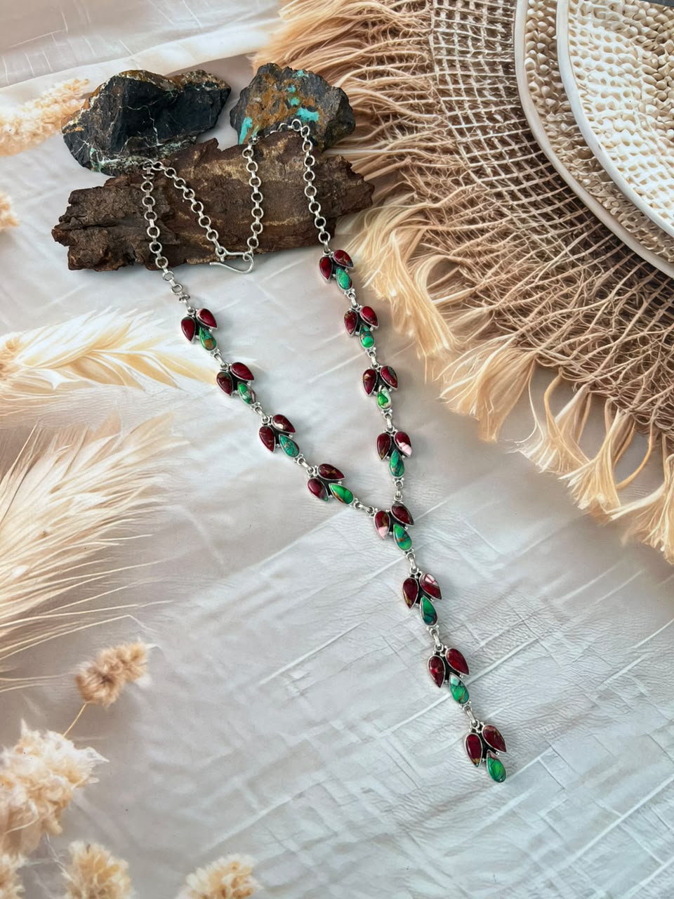 Handmade Sterling Silver Christmas Dahlia Collection: Drop Necklace Signed Nizhoni