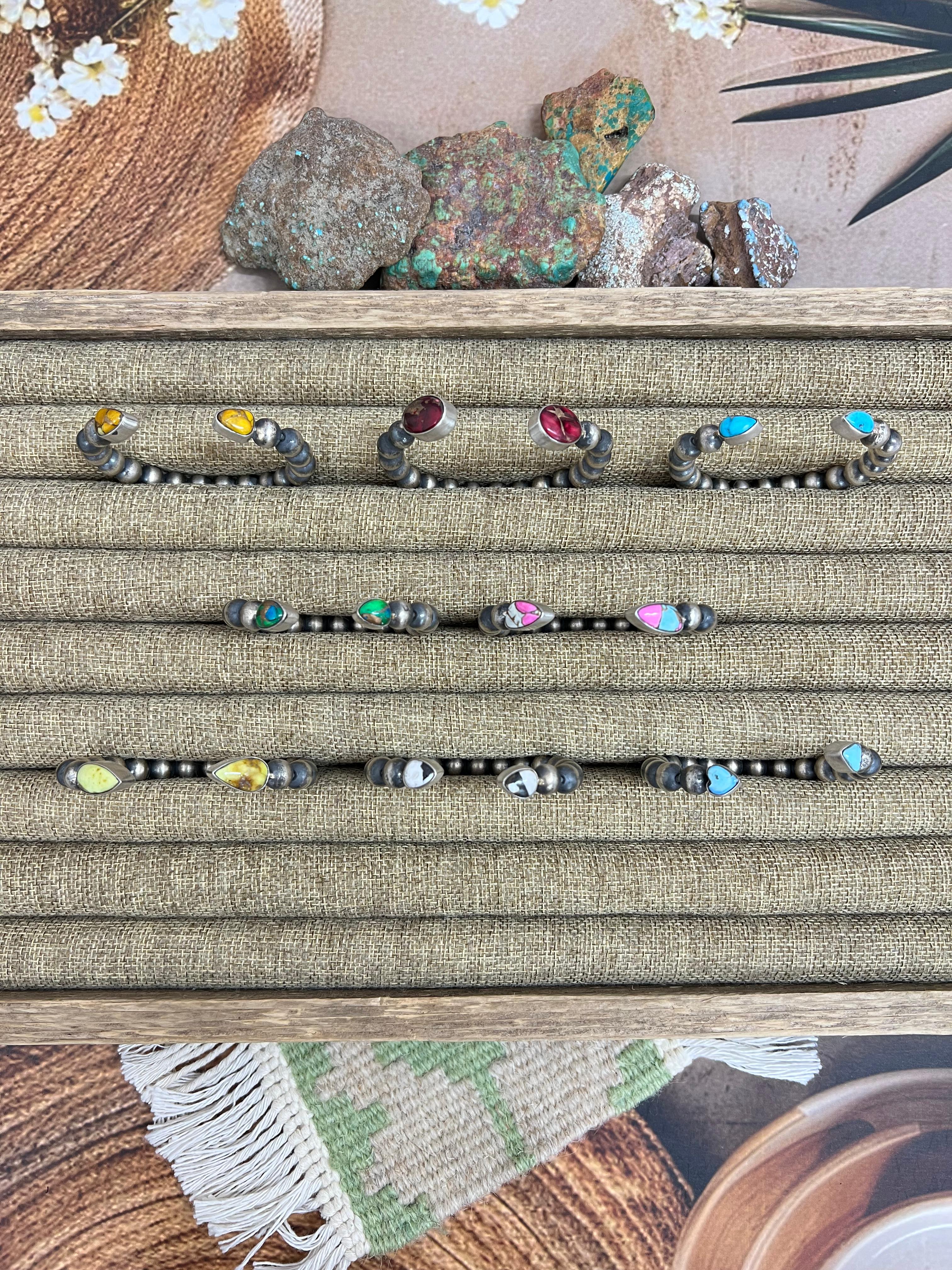 Handmade Sterling Silver Multi Stone Cuff Bracelet, Signed Nizhoni