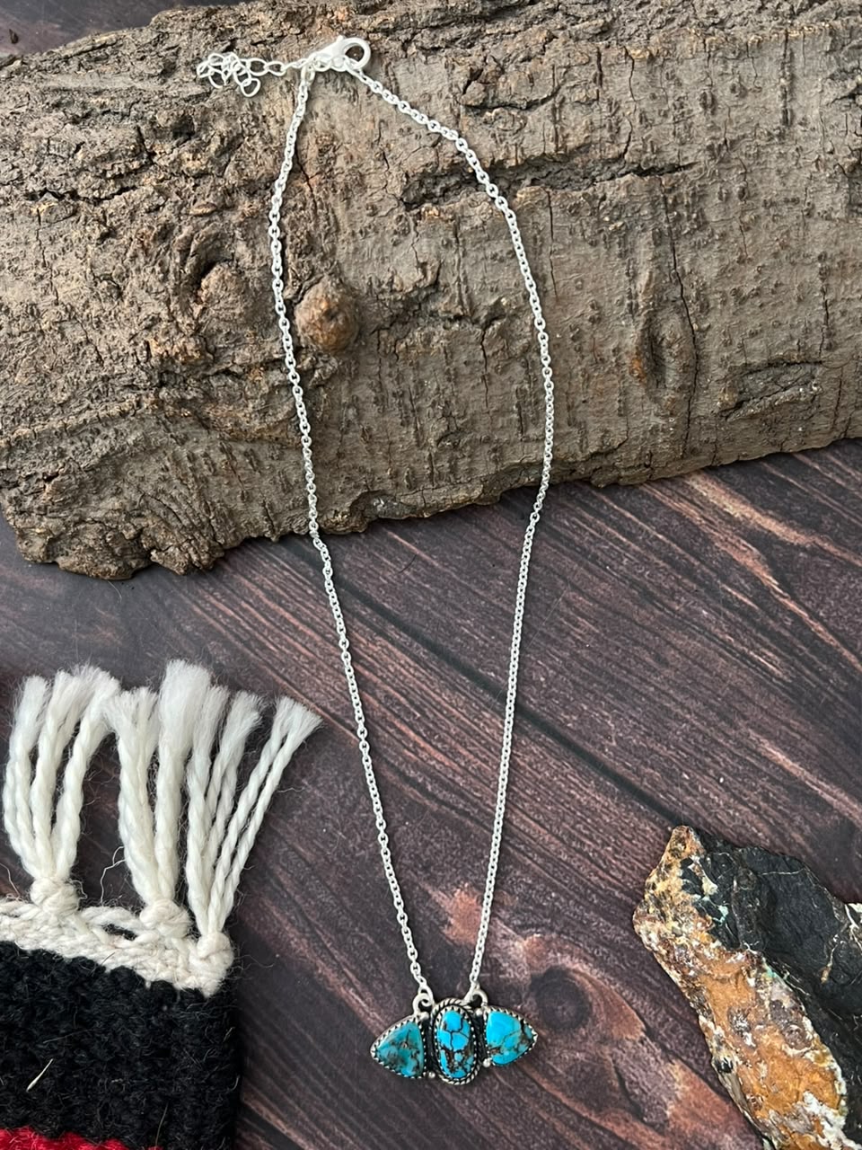 Handmade Sterling Silver Egyptian Turquoise Collection: Necklace Signed Nizhoni