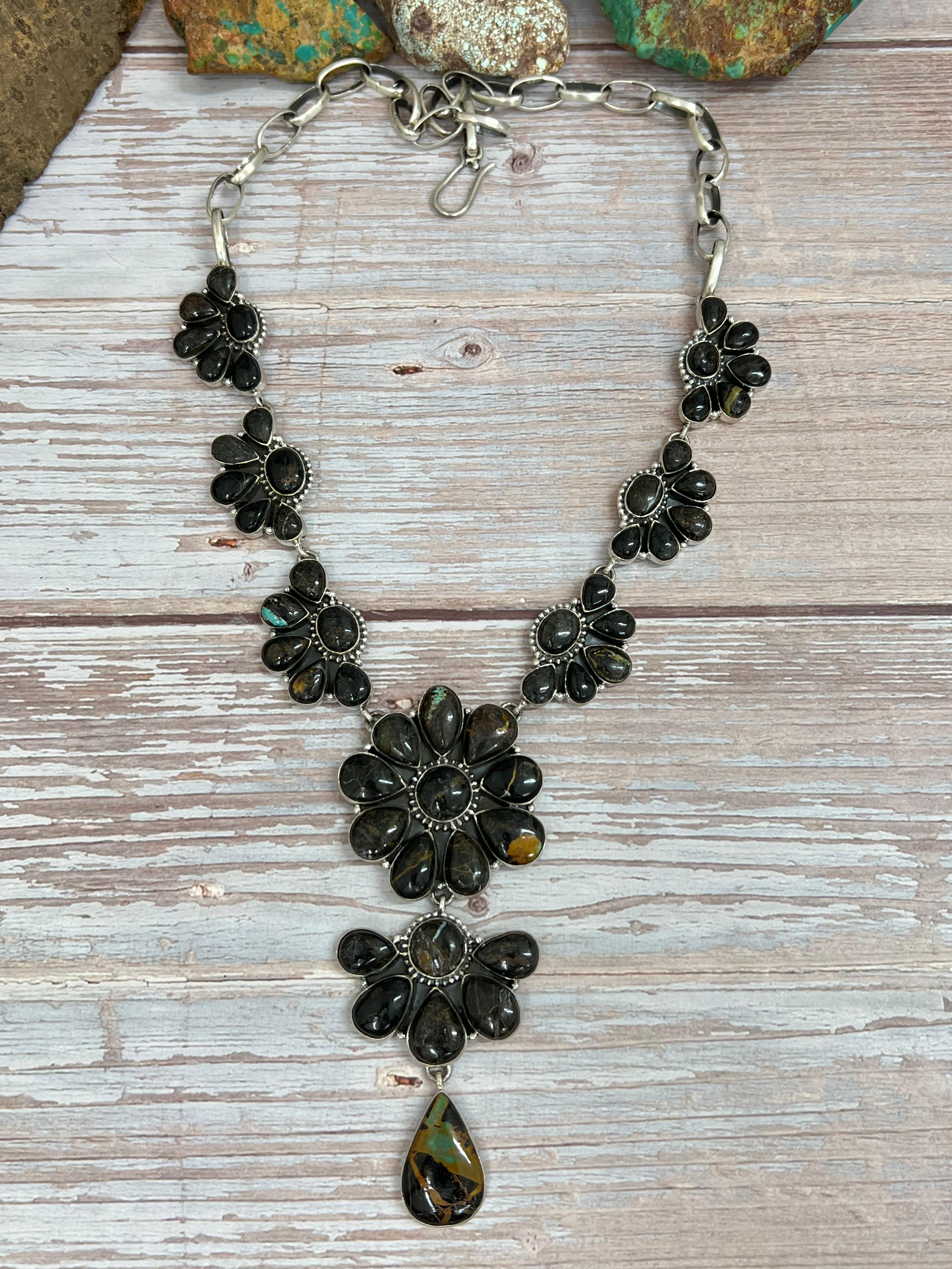 Handmade Sterling Silver Black Jack Necklace with Signed Nizhoni