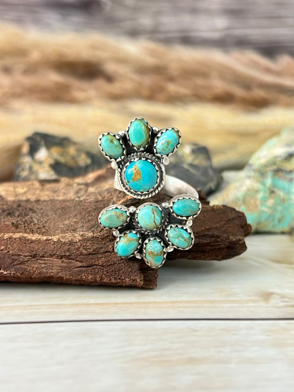 Handmade Sterling Silver Kingman Turquoise Adjustable Ring Signed Nizhoni