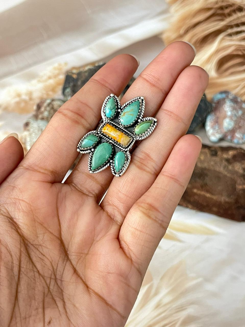 Handmade Sterling Silver Spring Collection: Bumblebee with Kingman Adjustable Ring "Signed Nizhoni"