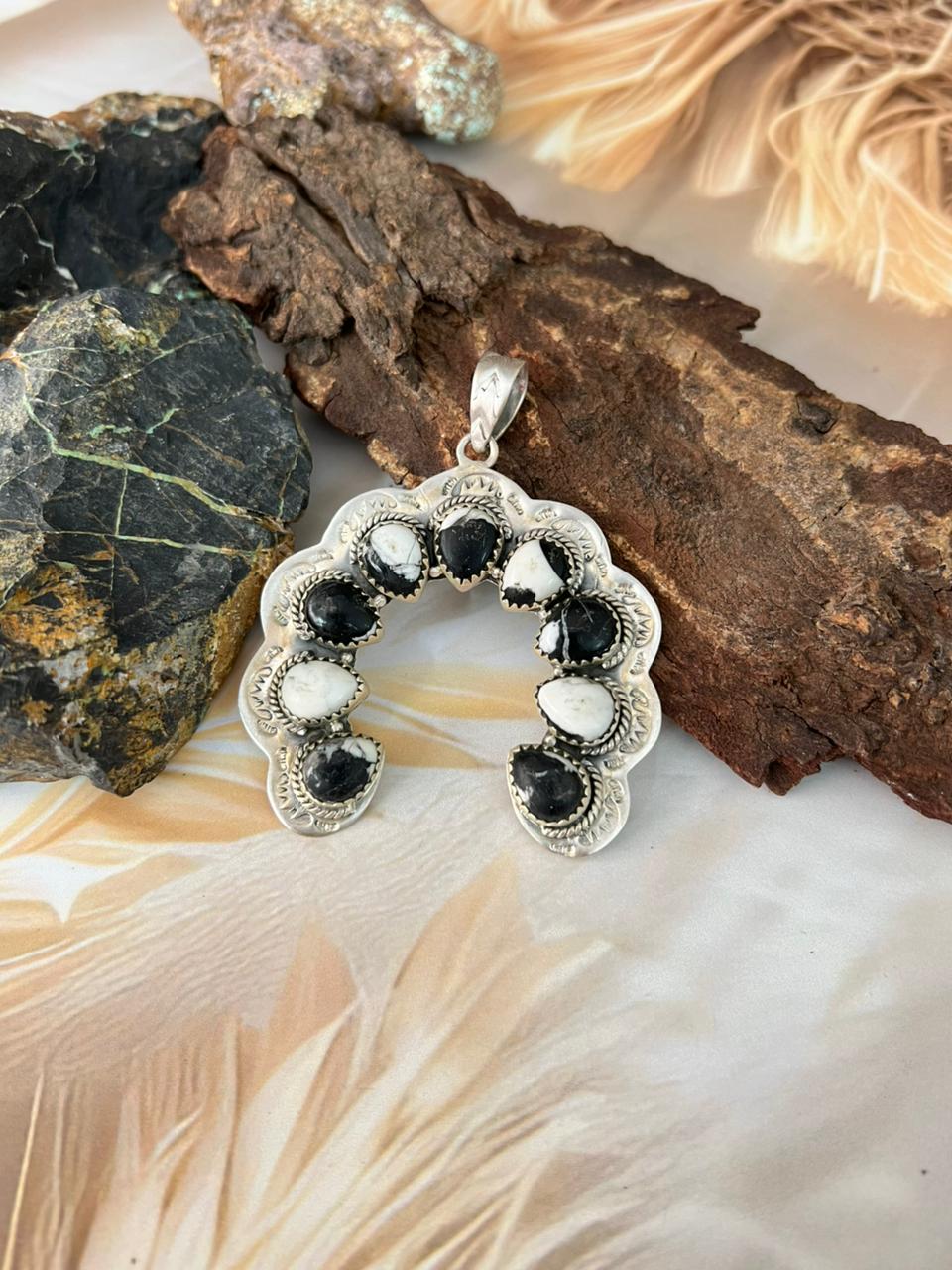 Handmade Sterling Silver White Buffalo Pendant "Signed Nizhoni"