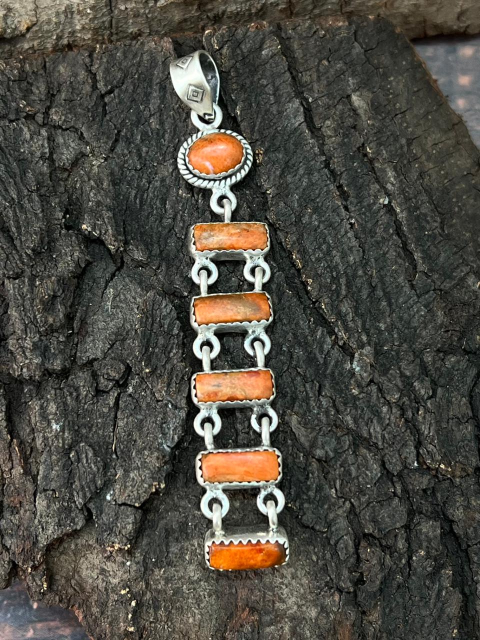 Handmade Sterling Silver Orange Mojave Pendant "Signed Nizhoni"
