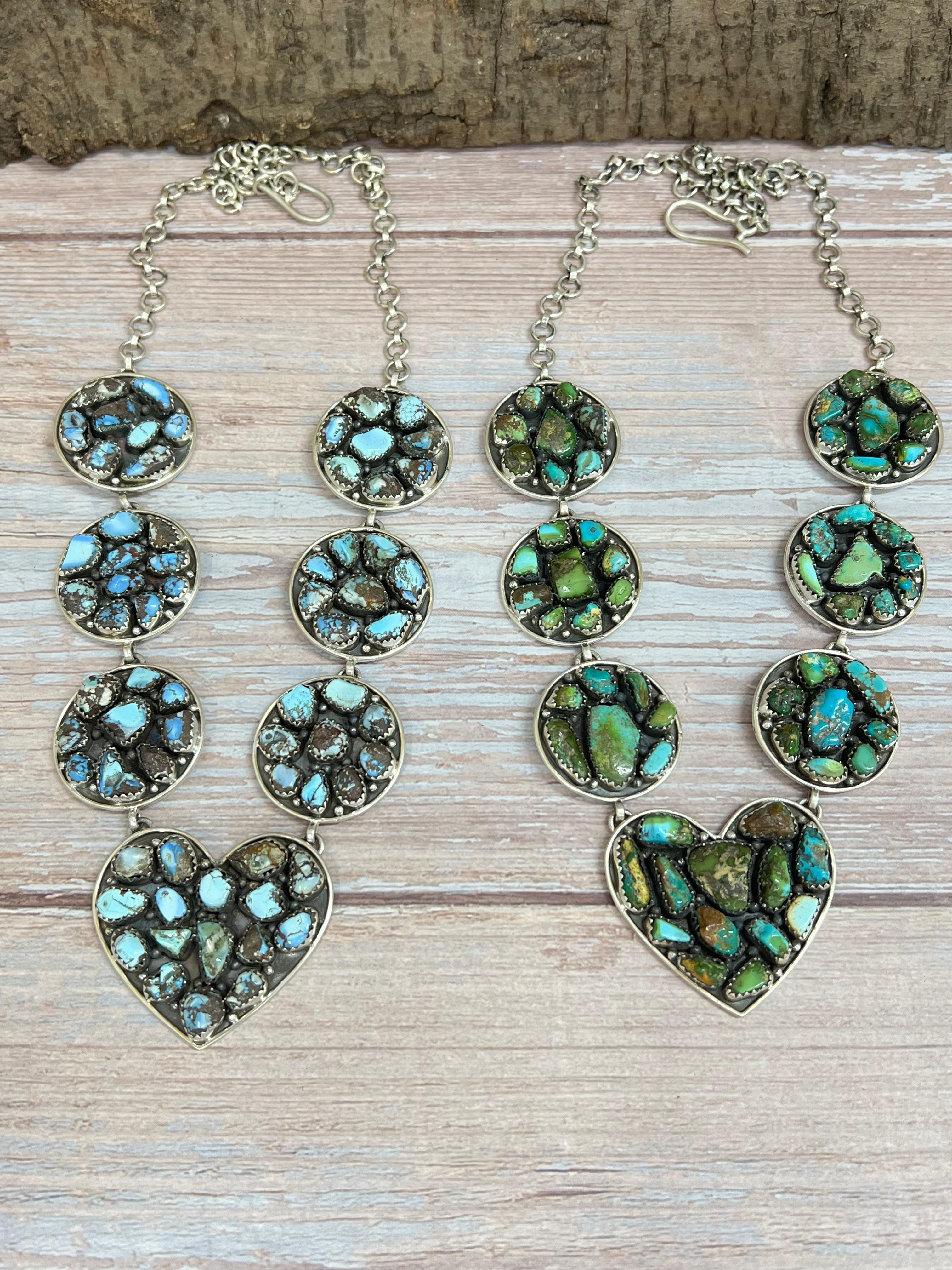 Handmade Sterling Silver Golden Hill Turquoise, Sonoran Mountain Turquoise Necklace, Signed Nizhoni