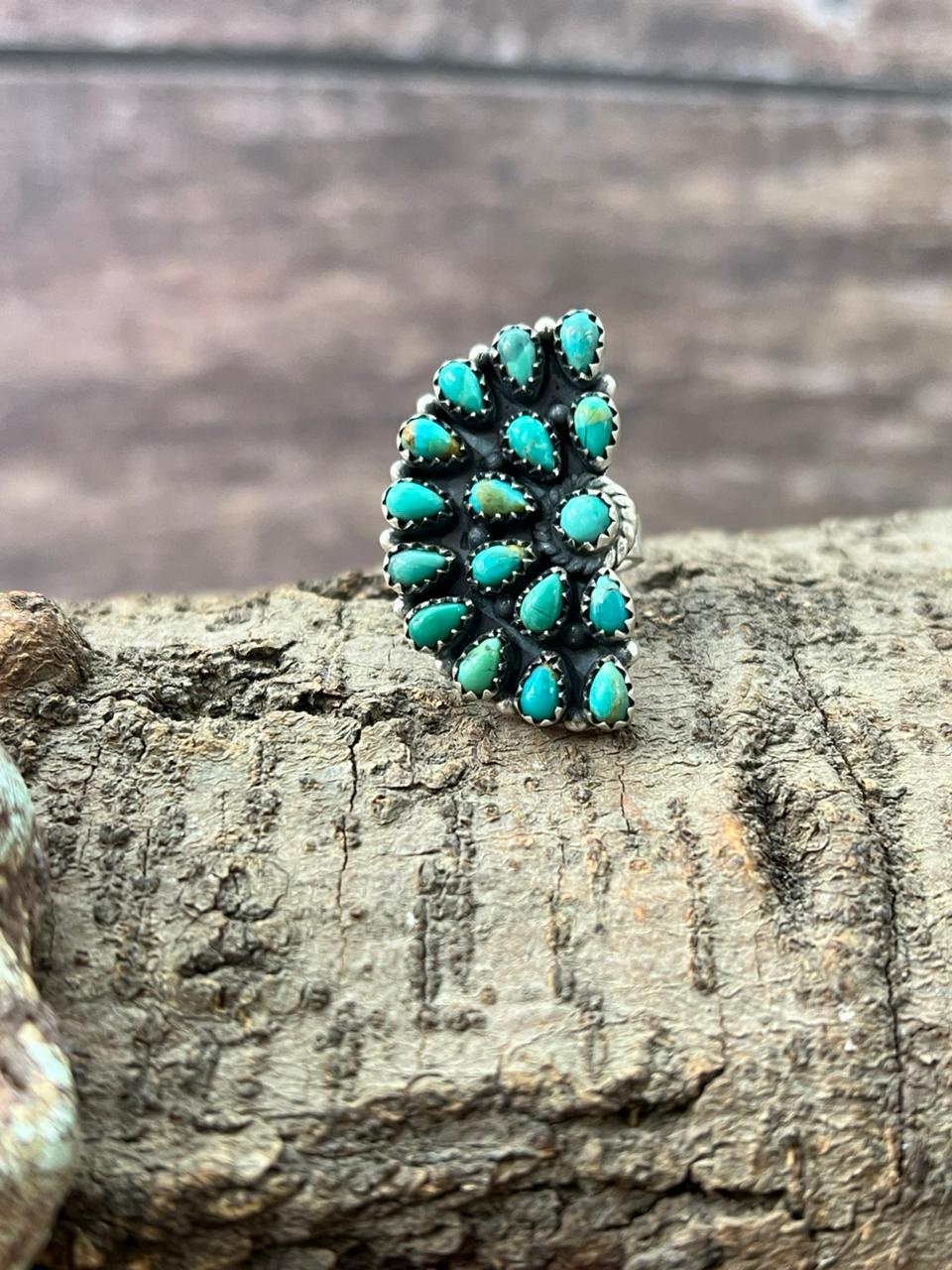 Handmade Sterling Silver Kingman Turquoise Adjustable Ring "Signed Nizhoni"