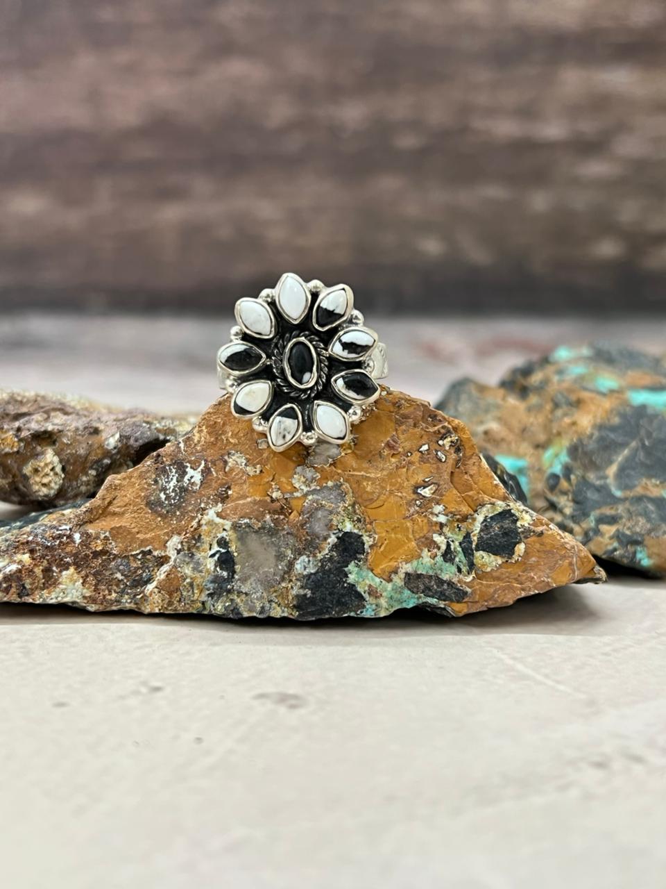 Handmade Sterling Silver White Buffalo Turquoise Adjustable Ring "Signed Nizhoni"