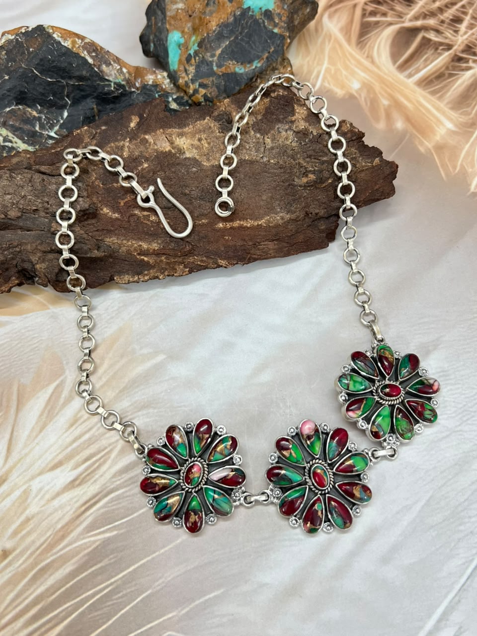 Handmade Sterling Silver Christmas Dahlia Collection: Choker Necklace Signed Nizhoni