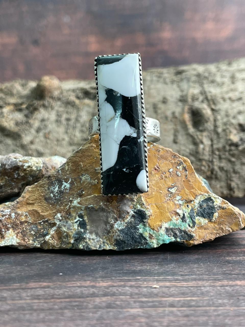 Handmade Sterling Silver White Buffalo Adjustable Ring "Signed Nizhoni"