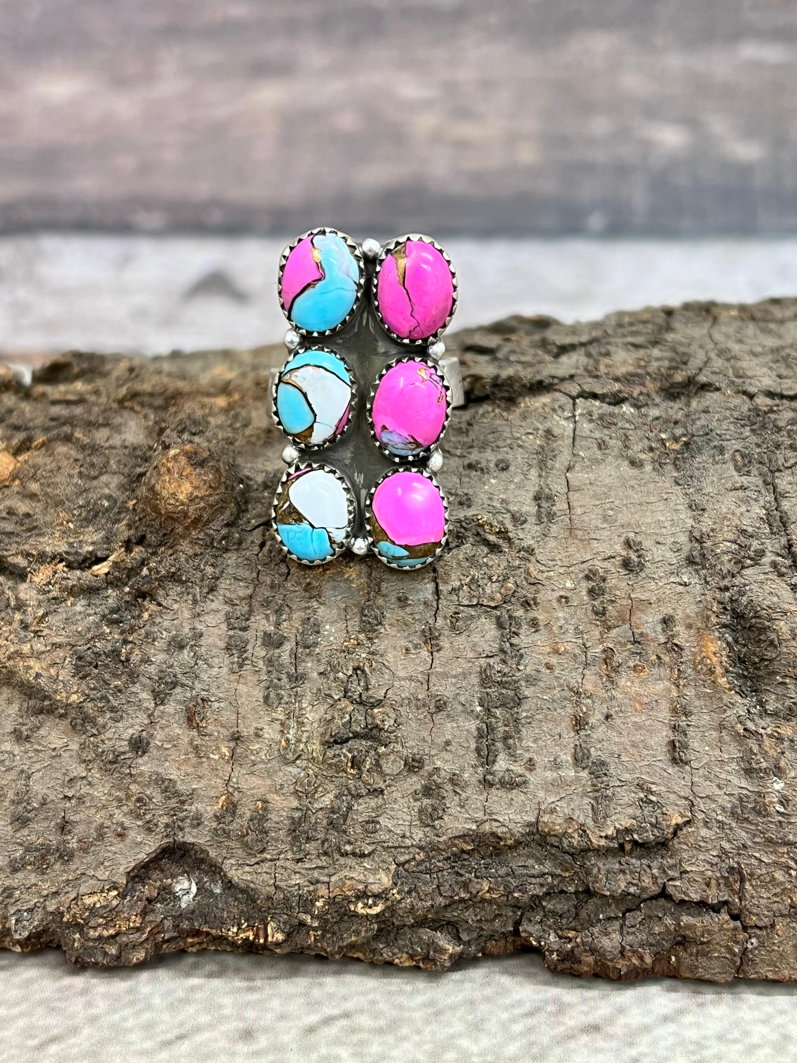 Handmade Sterling Silver Cotton Candy Adjustable Ring Signed Nizhoni (5)