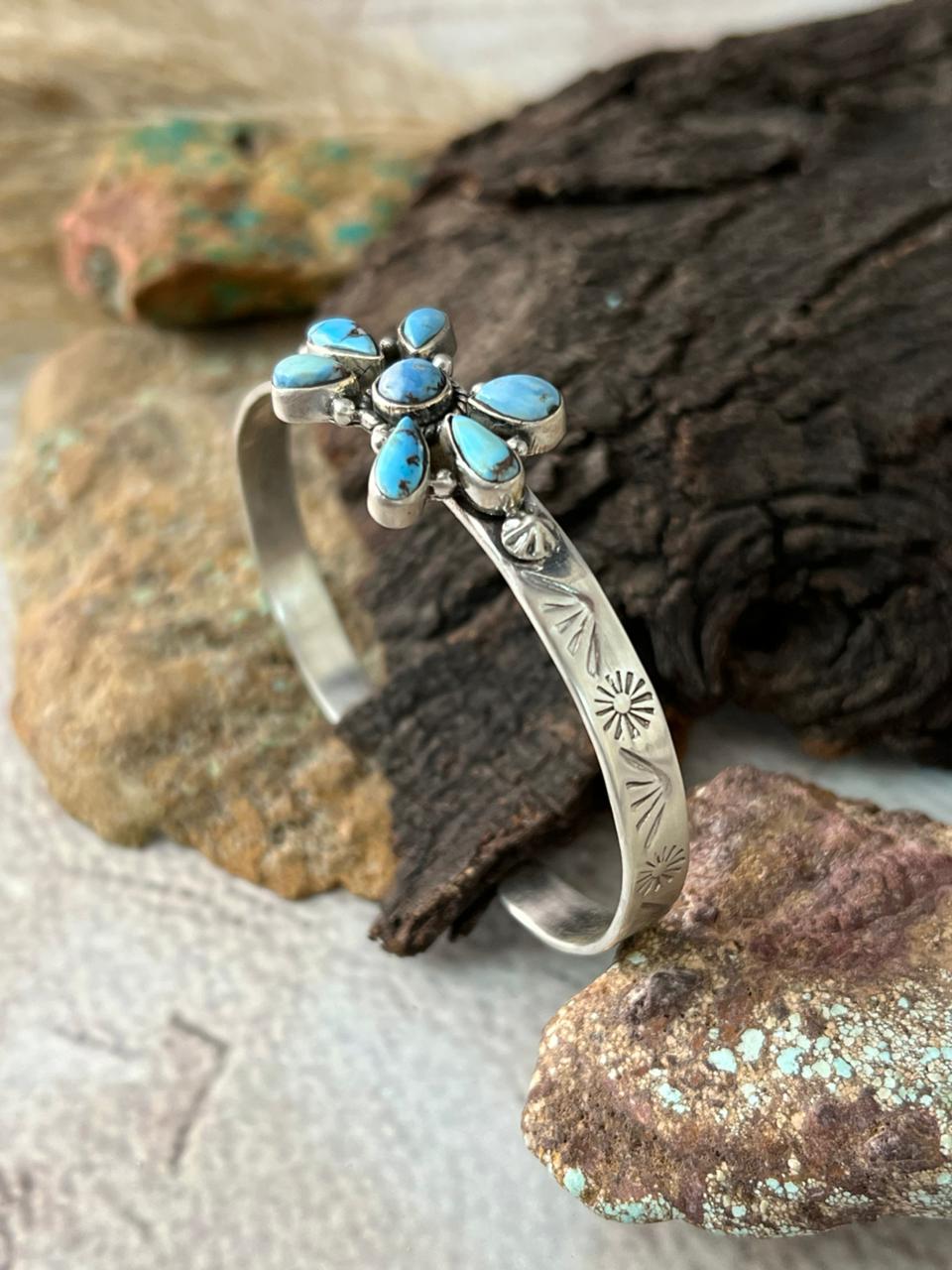 Handmade Sterling Silver Golden Hills Turquoise Bracelet "Signed Nizhoni"