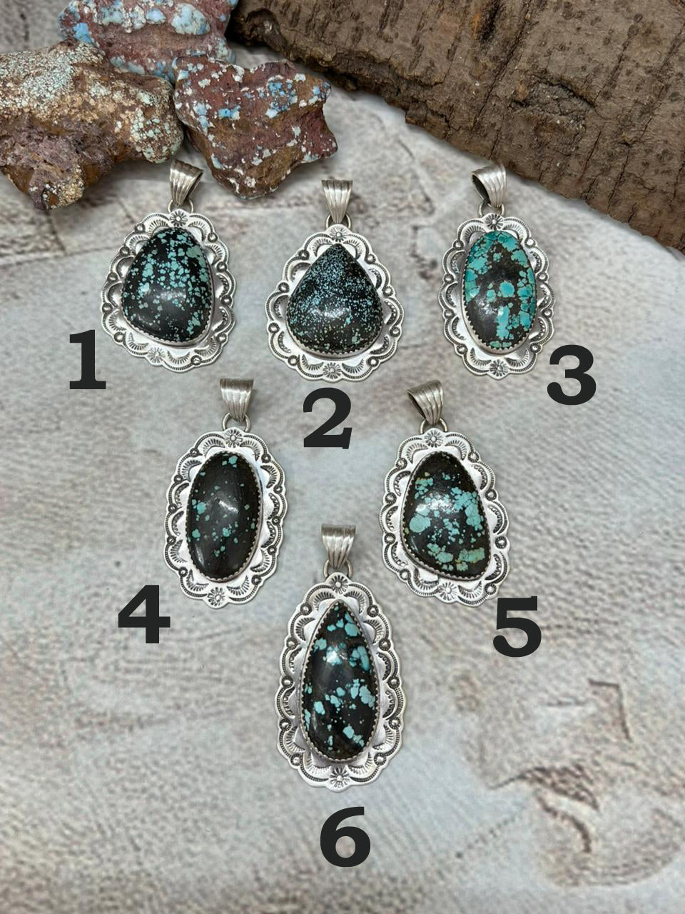 Handmade Sterling Silver Lander Turquoise Pendant with Signed Nizhoni