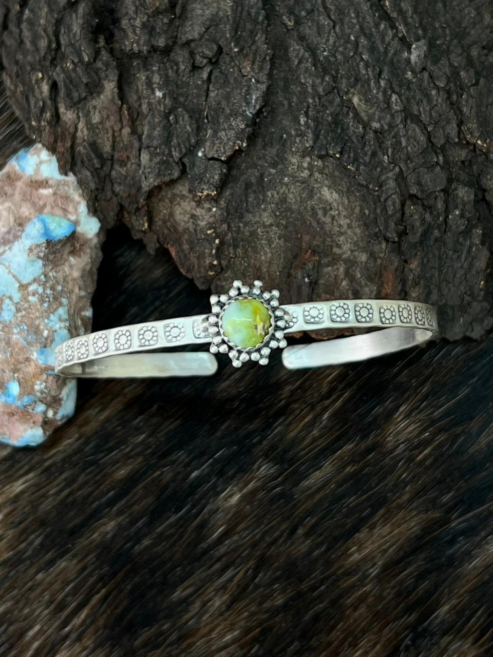 Handmade Sterling Silver Palomino Turquoise Cuff Bracelet "Signed Nizhoni"