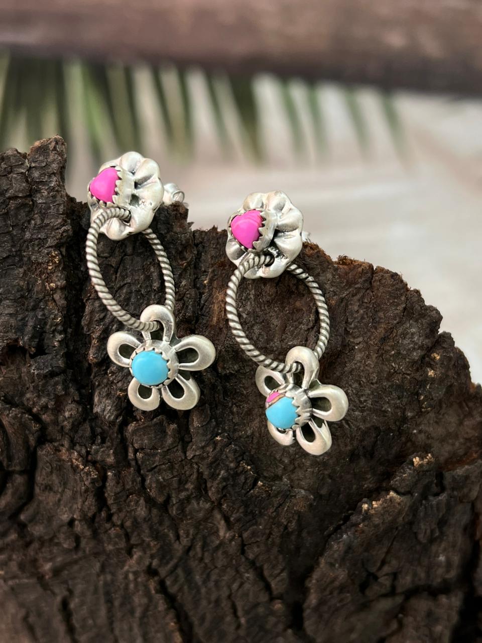 Handmade Sterling Silver Cotton Candy Post Dangle Earrings "Signed Nizhoni"