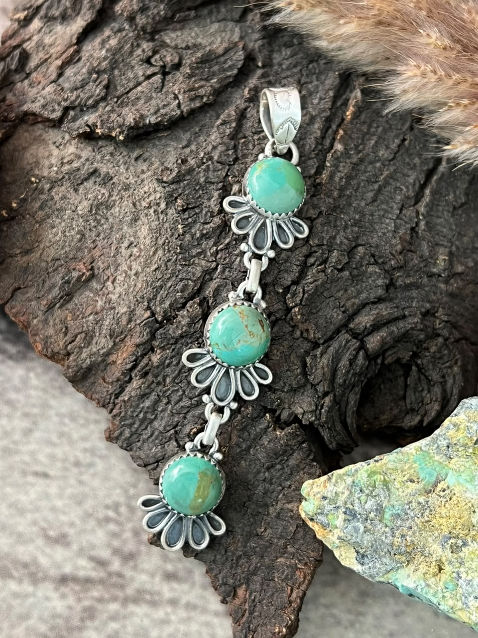 Handmade Sterling Silver Kingman Turquoise Pendant Signed Nizhoni