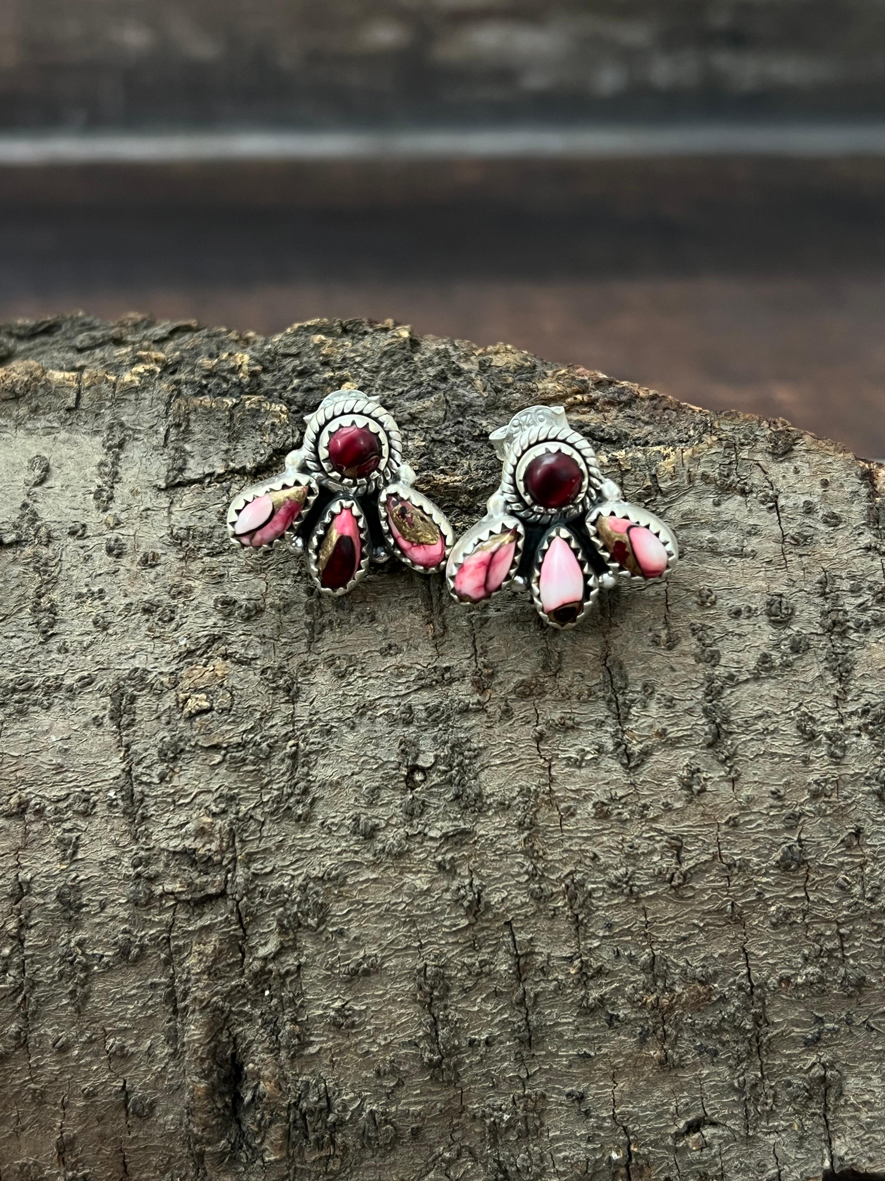 Handmade Sterling Silver Dahlia Rose Post Studs with Signed Nizhoni (7)