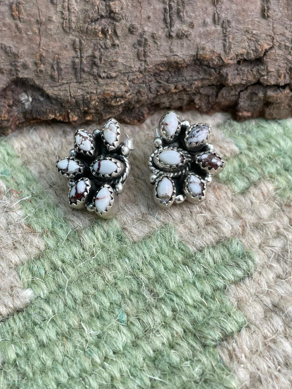 Handmade Sterling Silver Wildhorse Magnesite Post Studs Earrings "Signed Nizhoni"