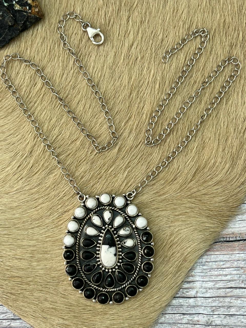 Handmade Sterling Silver White Buffalo Necklace "Signed Nizhoni"