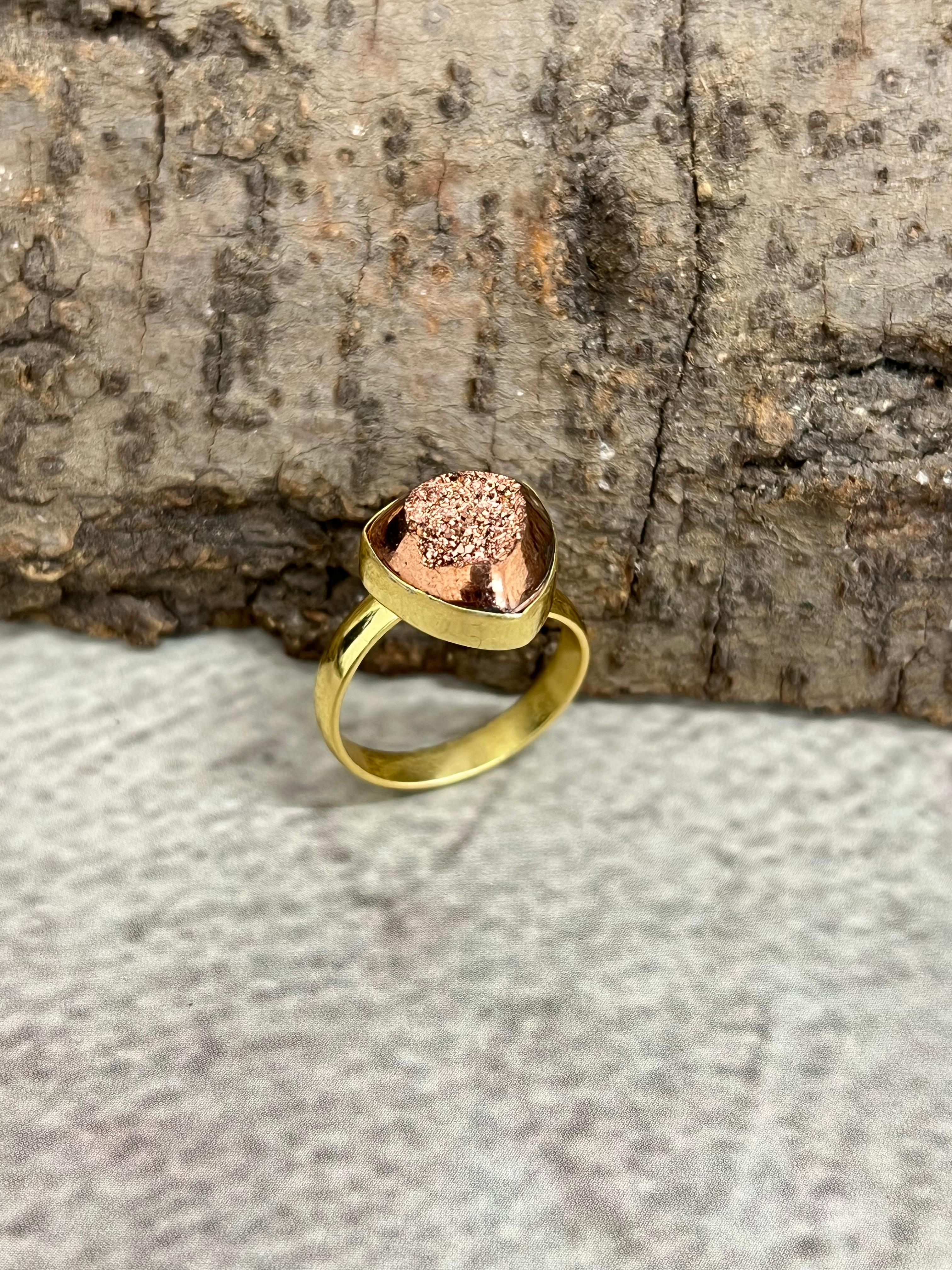 “The Boho Collection” Handmade Druzy Adjustable Ring- Rose Gold Signed Nizhoni