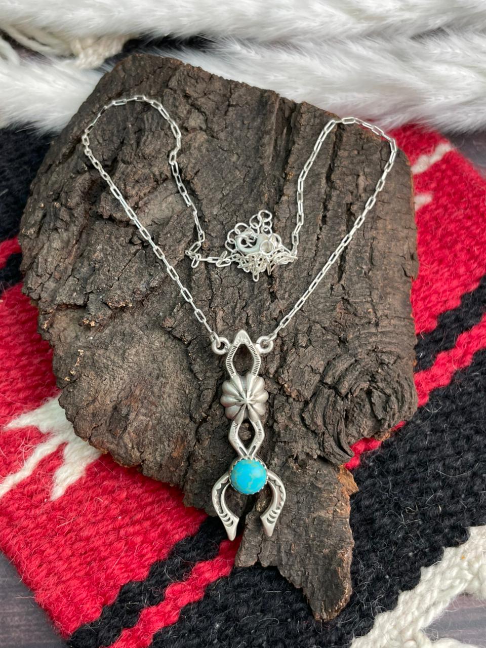Handmade Sterling Silver Kingman Turquoise Necklace "Signed Nizhoni"