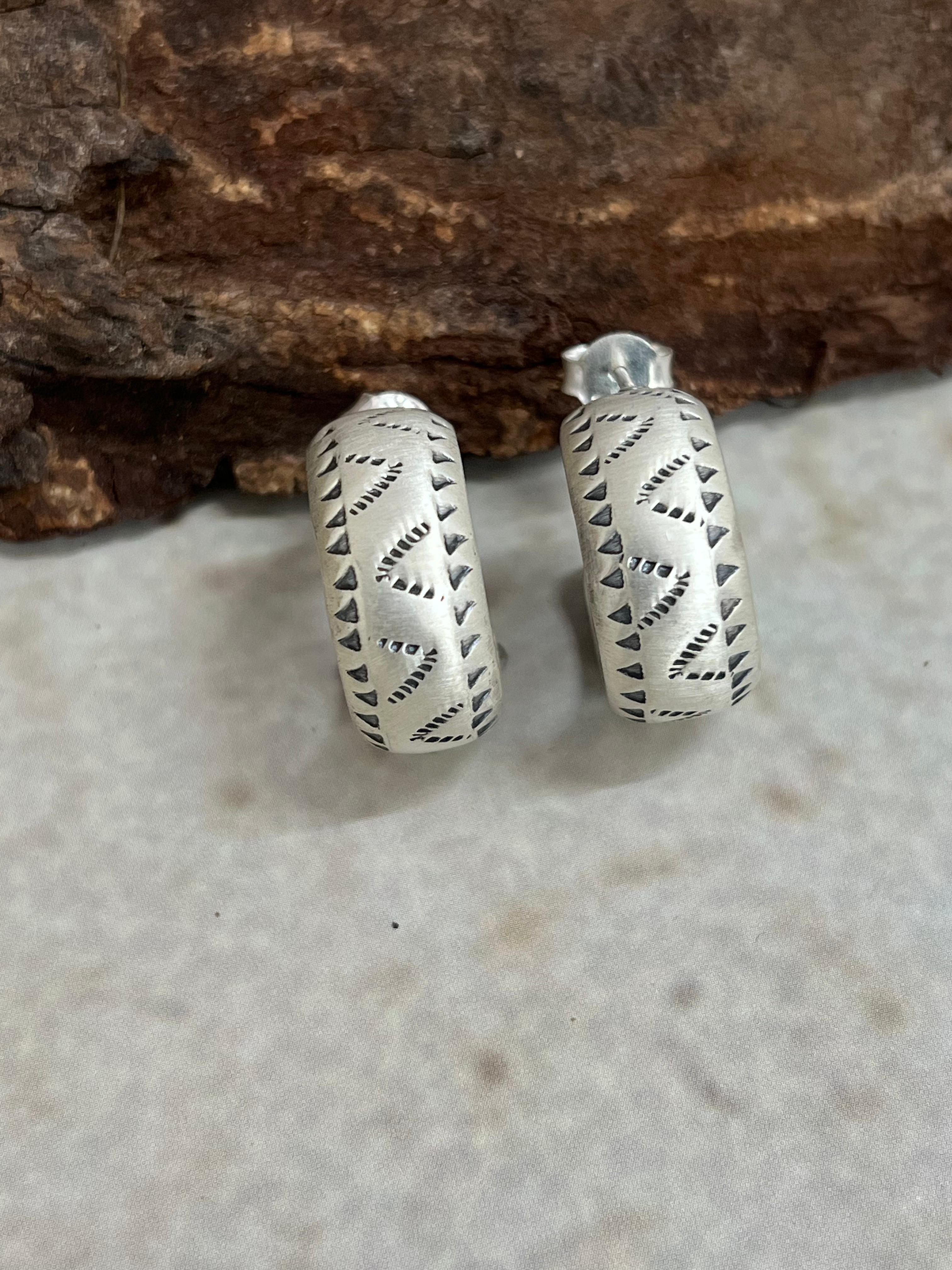Handmade Sterling Silver Hoop Earrings with Signed Nizhoni