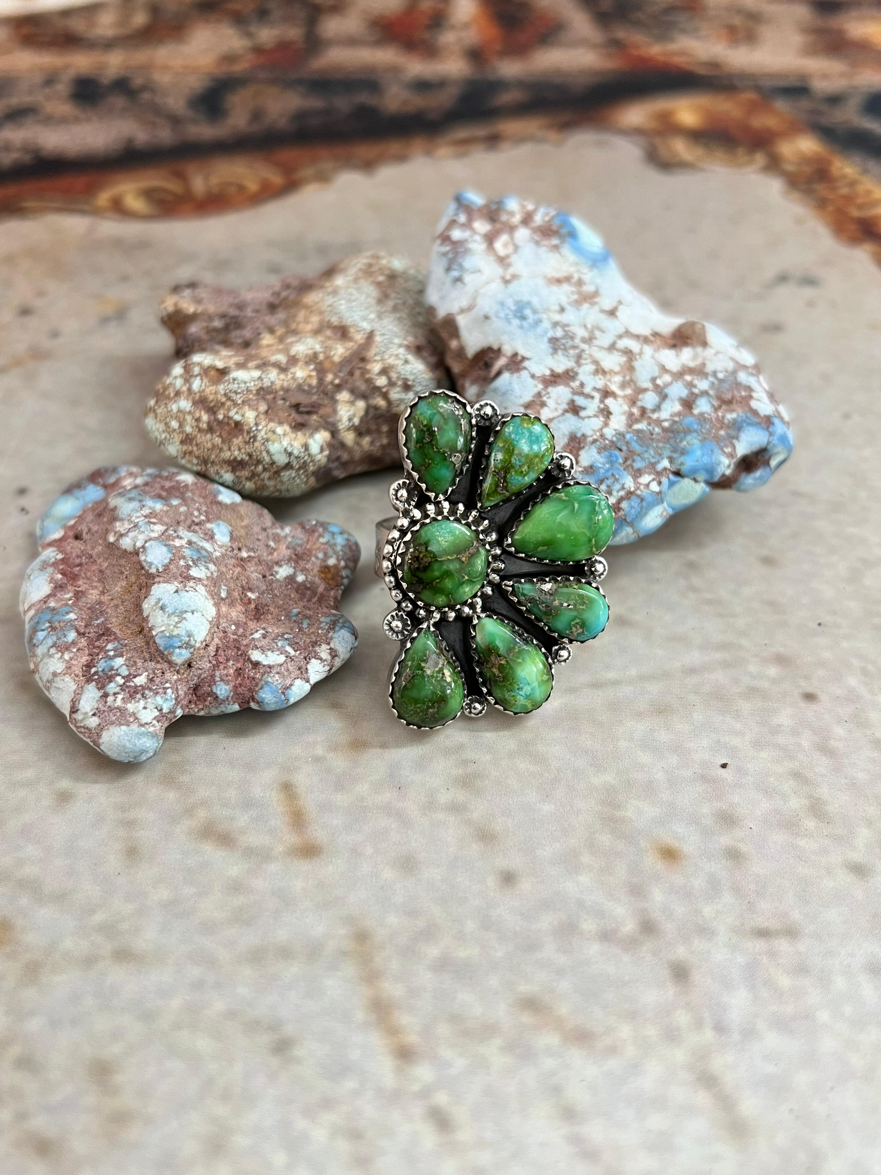 Handmade Sterling Silver Sonoran Mountain Turquoise Adjustable Ring, Signed Nizhoni