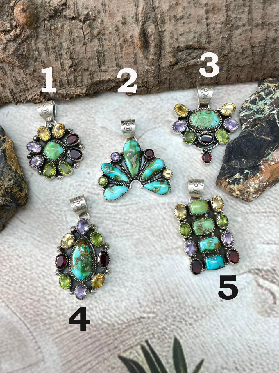 Handmade Sterling Silver Sonoran with Cut Stones Pendant "Signed Nizhoni"