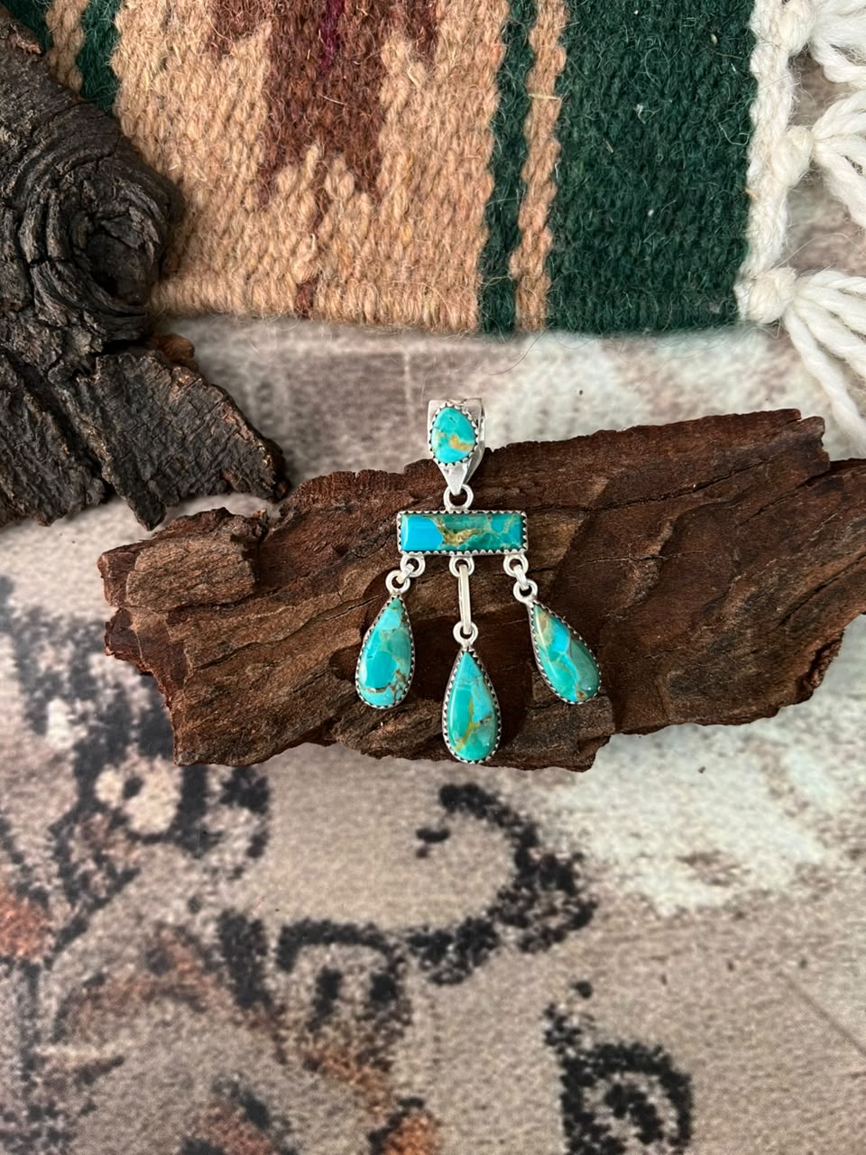 Handmade Sterling Silver Kingman Turquoise Pendant Signed Nizhoni