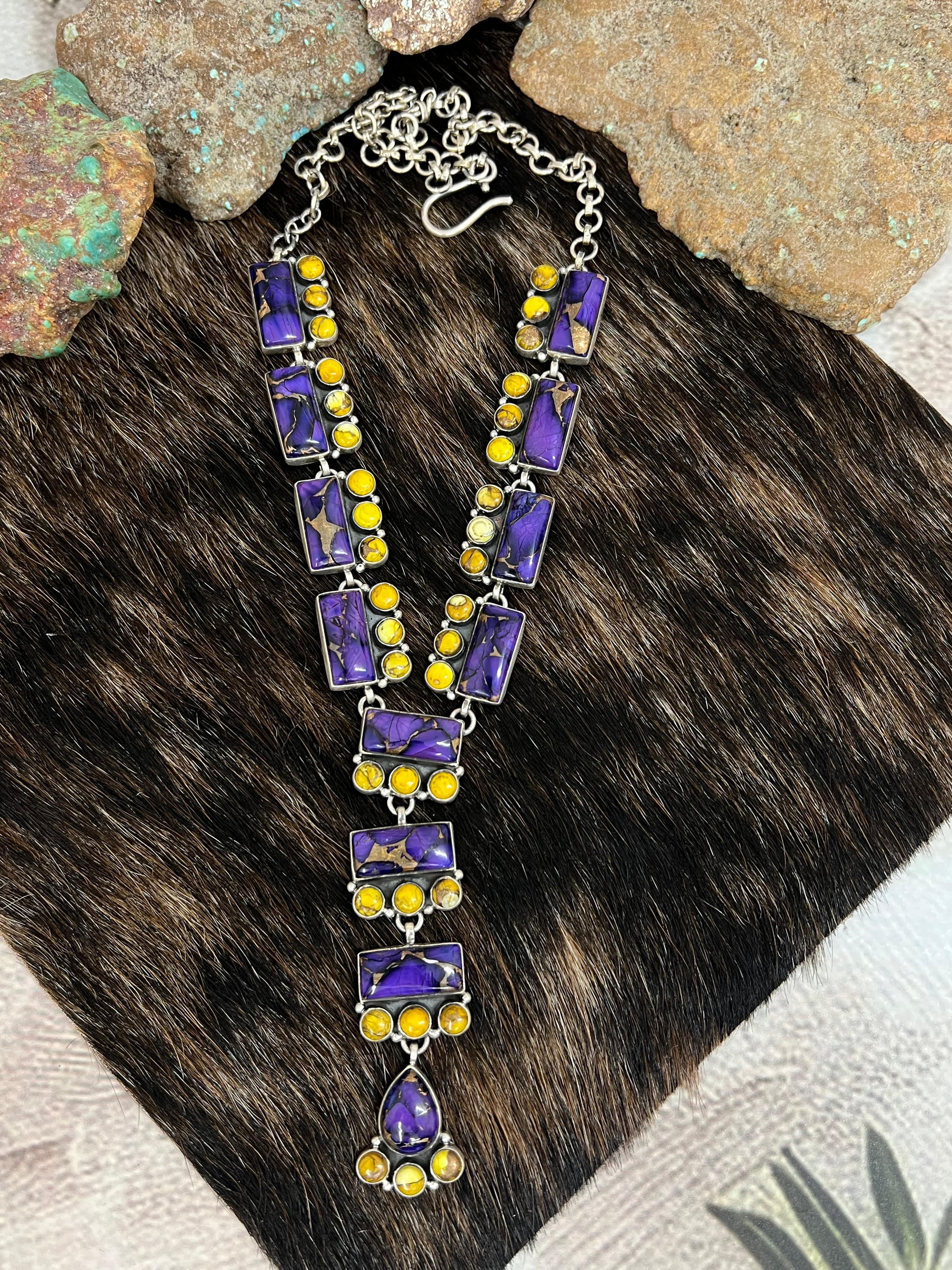 Handmade Sterling Silver Grape Dahlia, Honey Dahlia Necklace with Signed Nizhoni