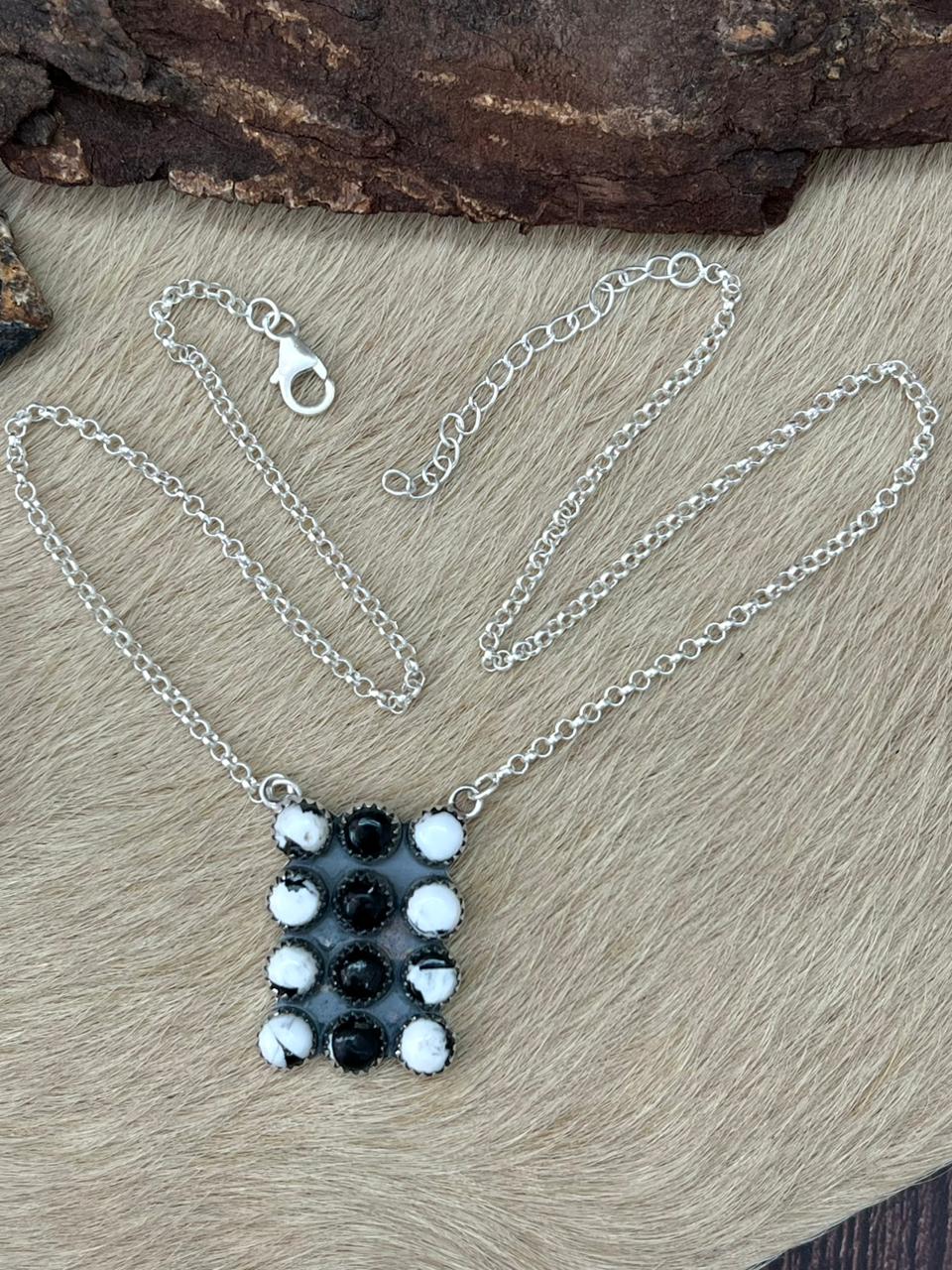 Handmade Sterling Silver White Buffalo Bar Necklace "Signed Nizhoni"