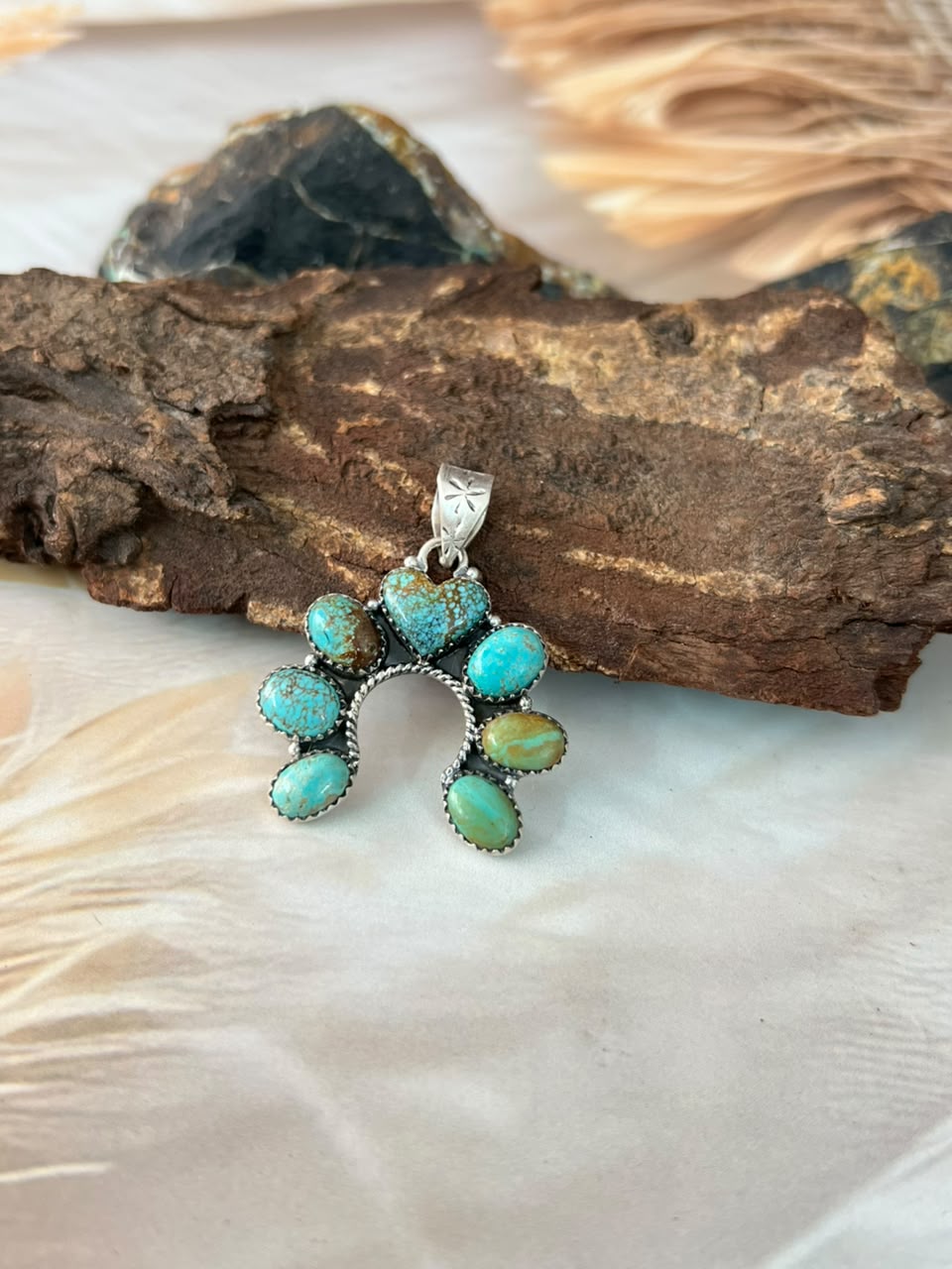 Handmade Sterling Silver Number 8 Turquoise Naja Pendant Signed Nizhoni